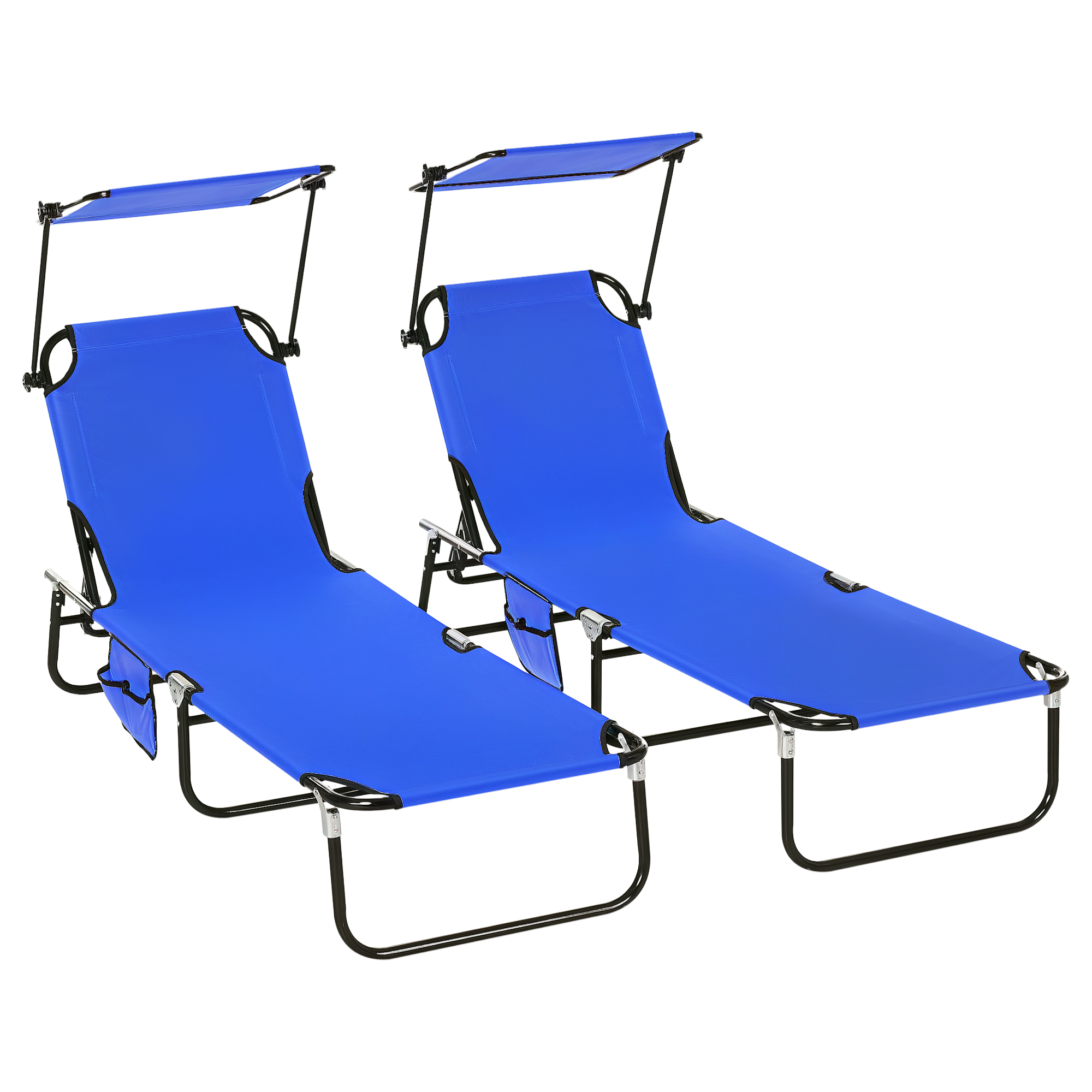 Set of Two Folding Sun Loungers, with Adjustable Backs and Sun Canopies - Dark Blue (Drop Shipping Only, Not for Amazon)