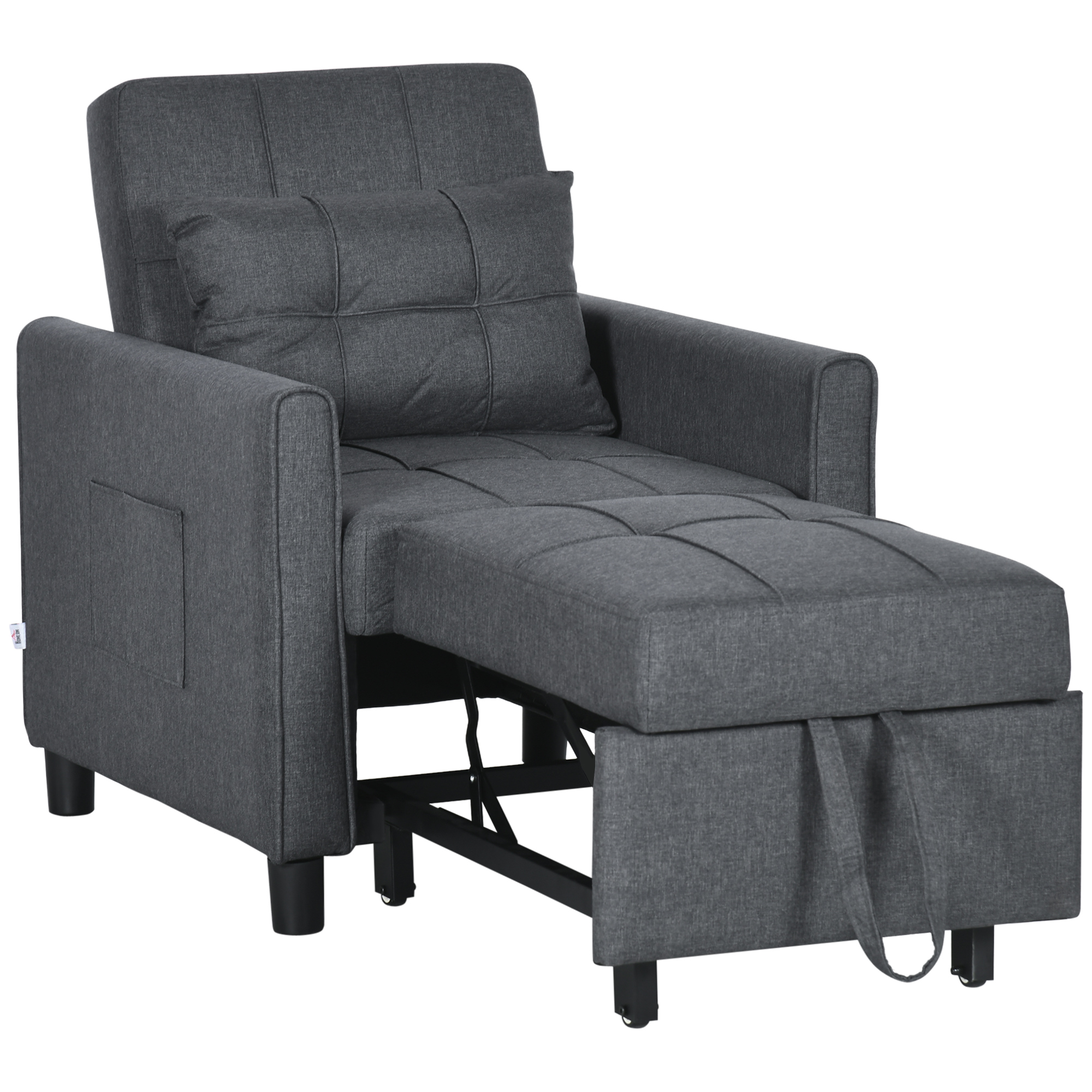 3-in-1 Convertible Chair Bed, Multi-Functional Single Sofa Bed, Pull Out Sleeper Chair with Adjustable Backrest, Pillow, and Pockets, Gray (Drop Shipping Only, Not for Amazon)