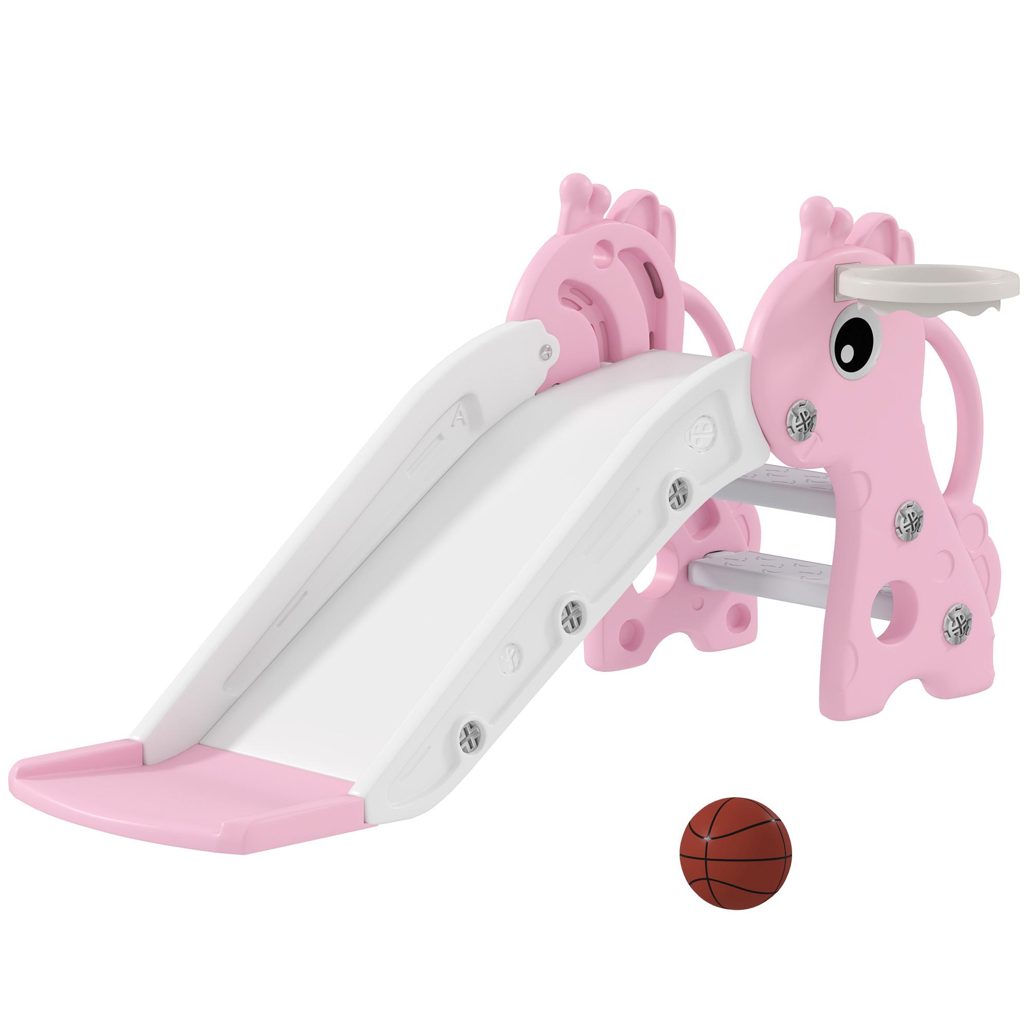 3 in 1 Kids Slide with Climber, Basketball Hoop and Ball, Giraffe Shape Climber Slide for Indoor Kids Age 1-3, Grey (Drop Shipping Only, Not for Amazon)