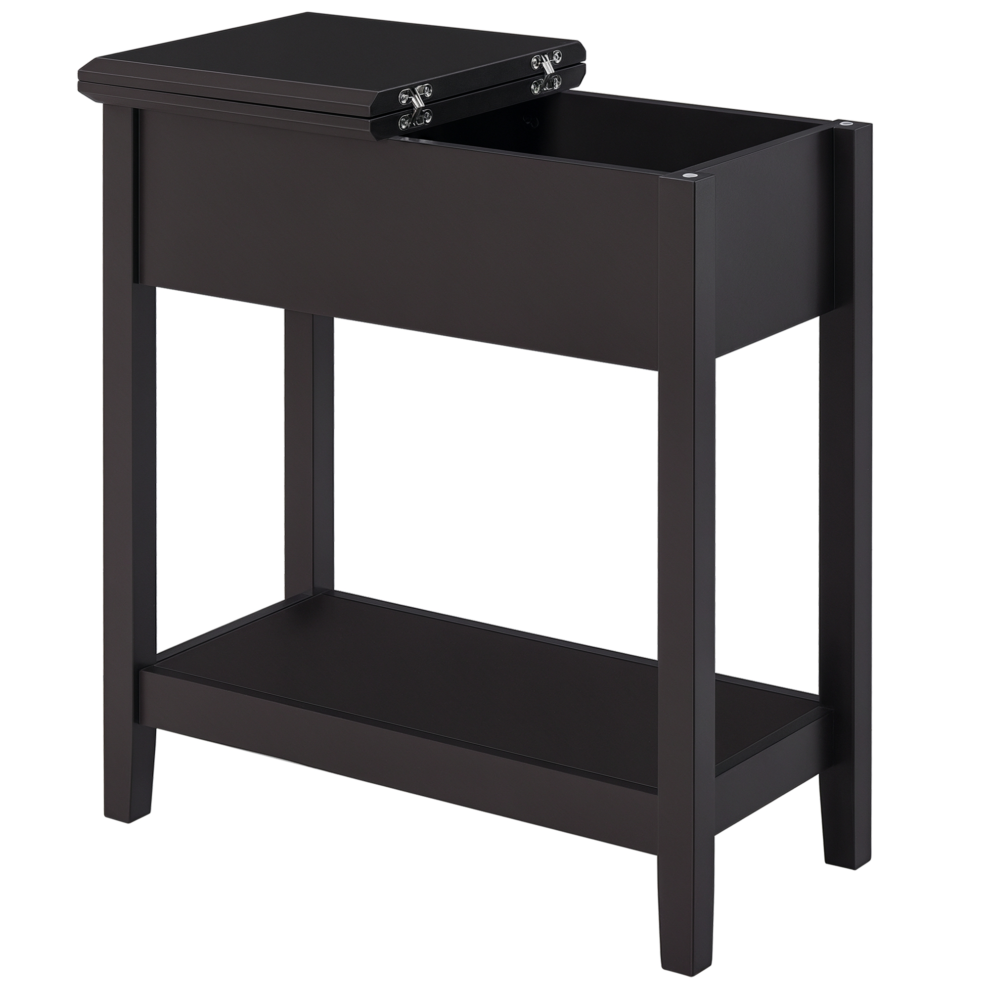 End Table, Narrow Side Table with Flip Top , Shelf, Dark Coffee (Drop Shipping Only, Not for Amazon)