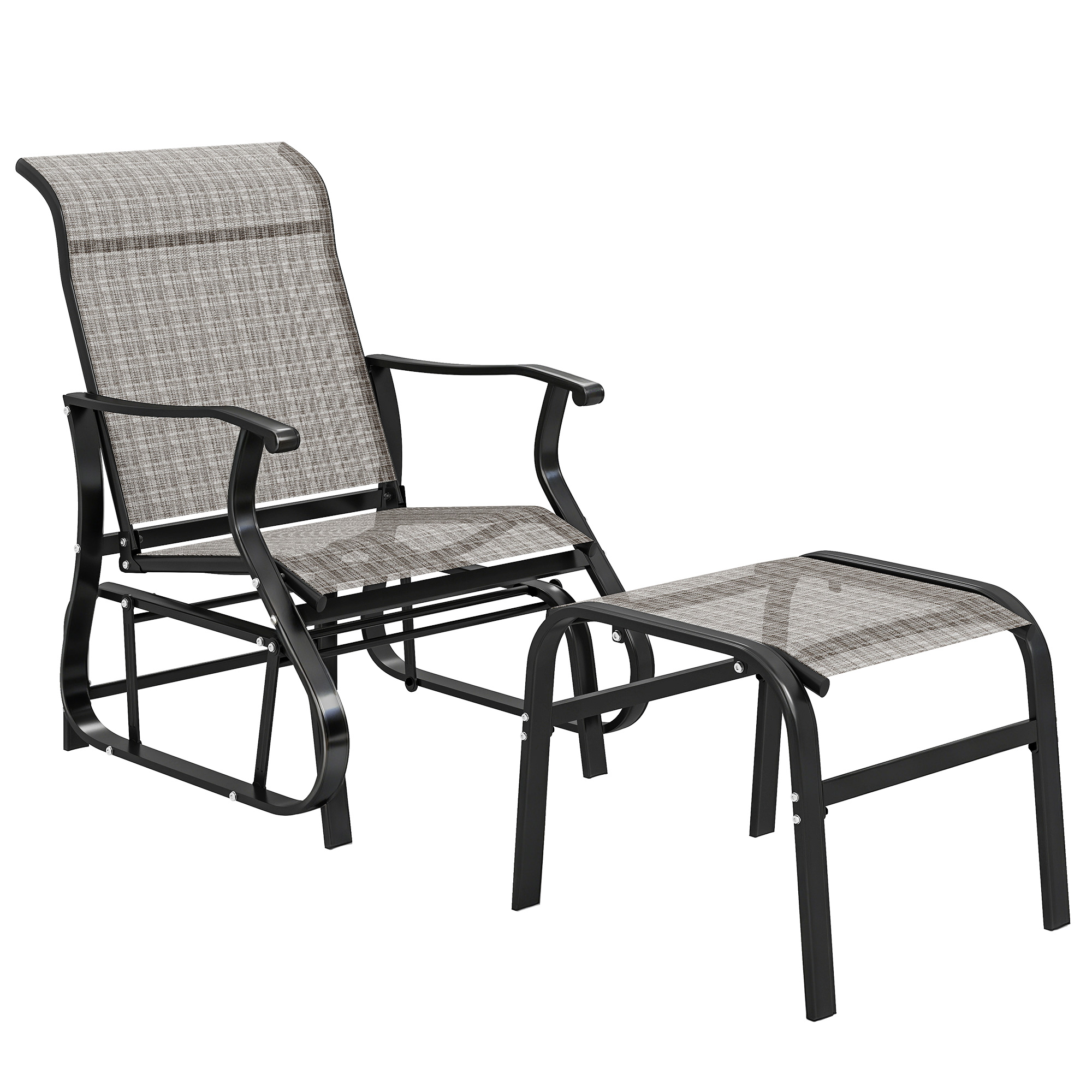 Outdoor Glider with Ottoman, Patio Glider Chair Set with High Back, Wide Seat for Porch, Garden, Backyard, Brown (Drop Shipping Only, Not for Amazon)