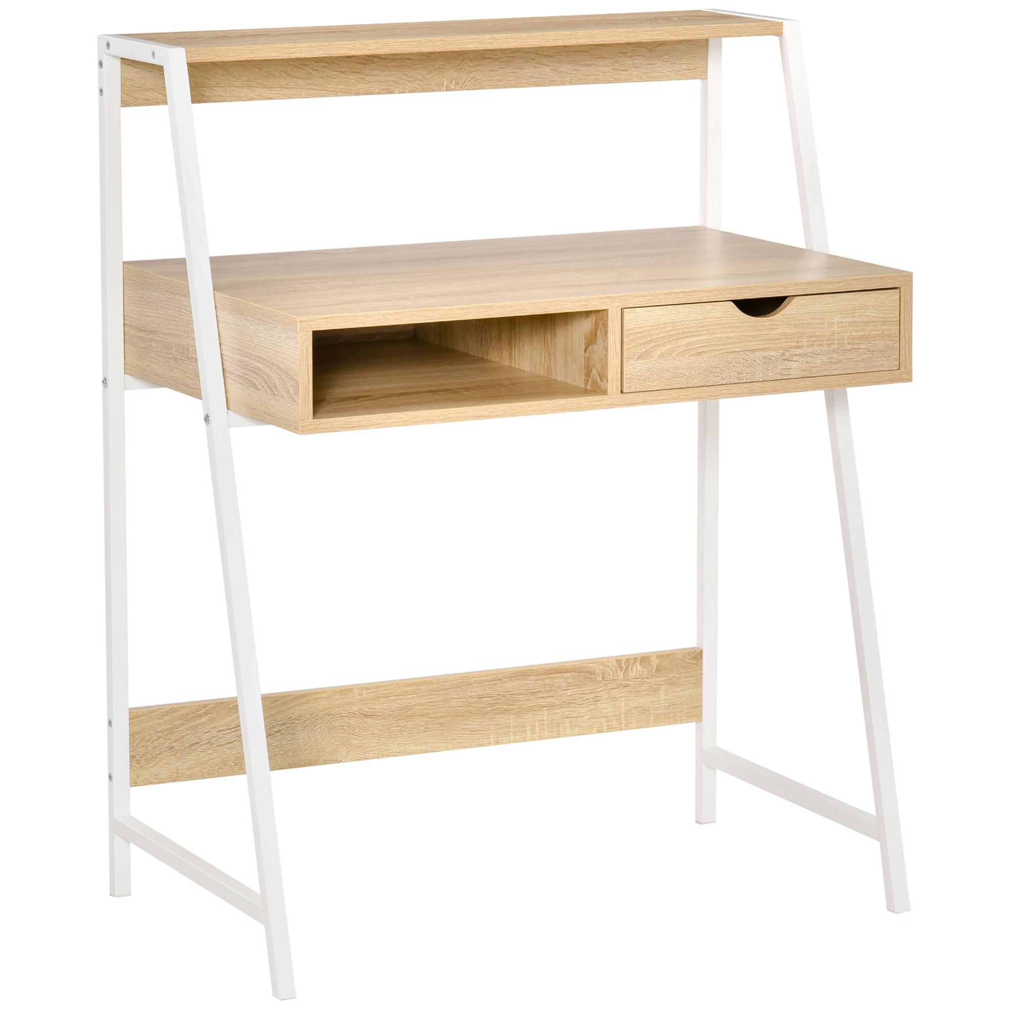 Home Office desk, Computer Desk for Small Spaces, Study Table with Drawer and Storage Shelves, Natural (Drop Shipping Only, Not for Amazon)