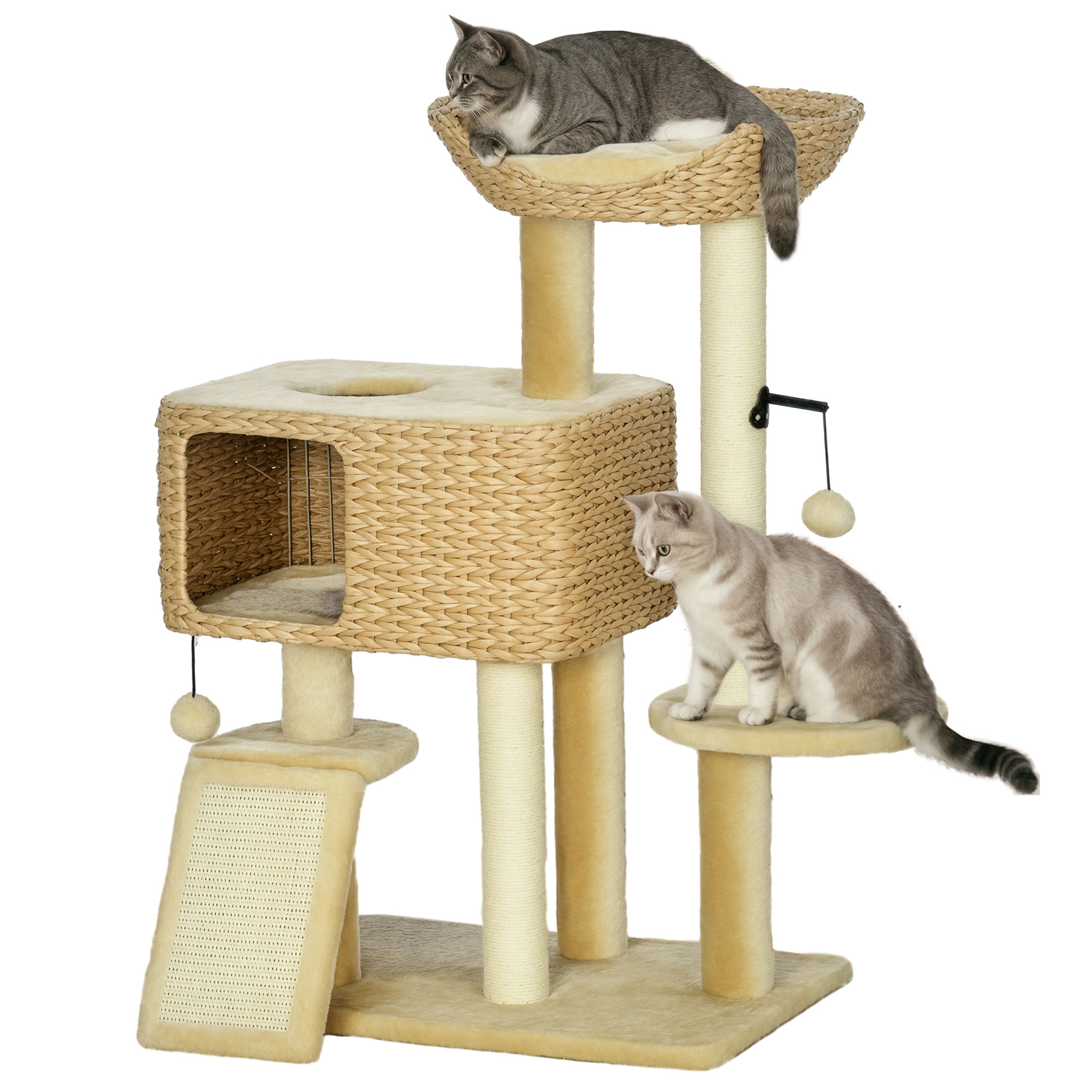 95cm Cat Tree Tower for Indoor Cats, with Scratching Post, Cat House, Toy Ball, Platform - Beige (Drop Shipping Only, Not for Amazon)