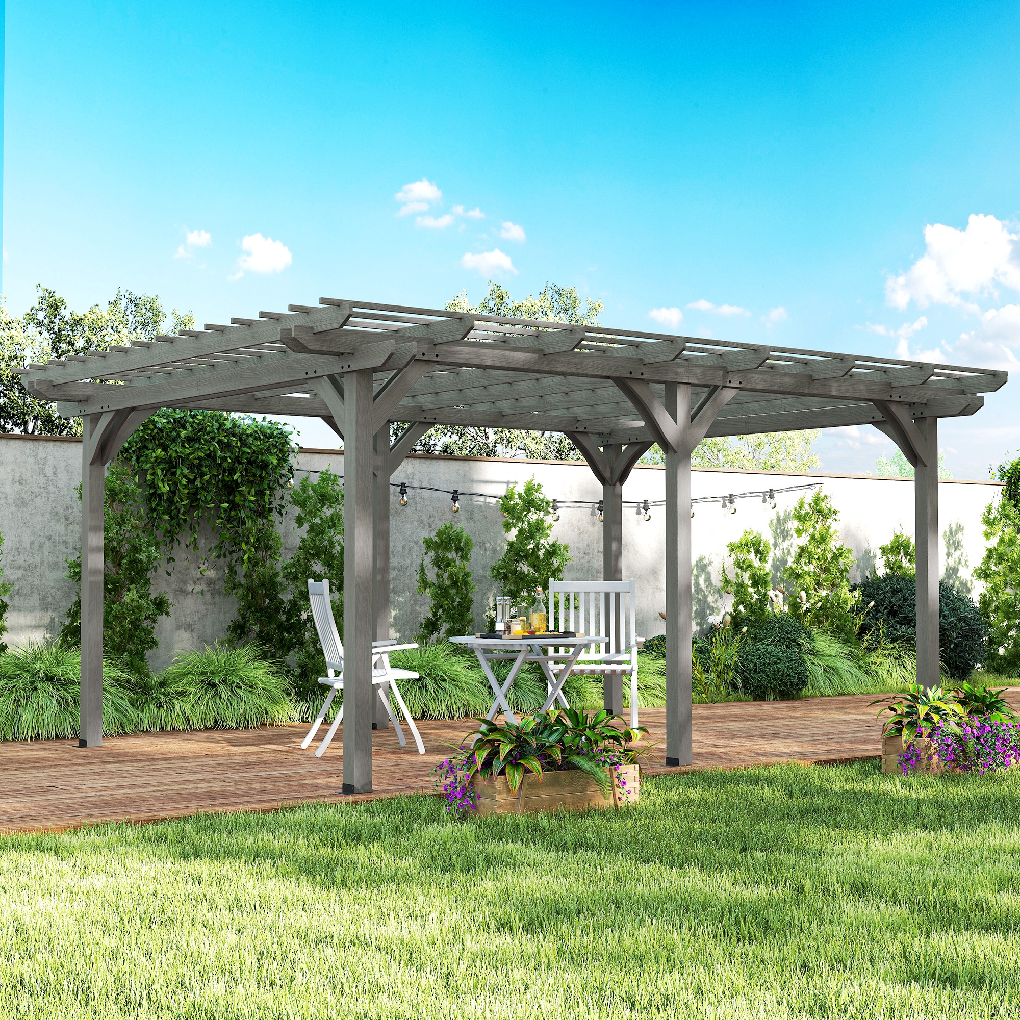 12' x 16' Outdoor Pergola, Wood Gazebo Grape Trellis with Stable Structure for Climbing Plant Support, Gray (Drop Shipping Only, Not for Amazon)