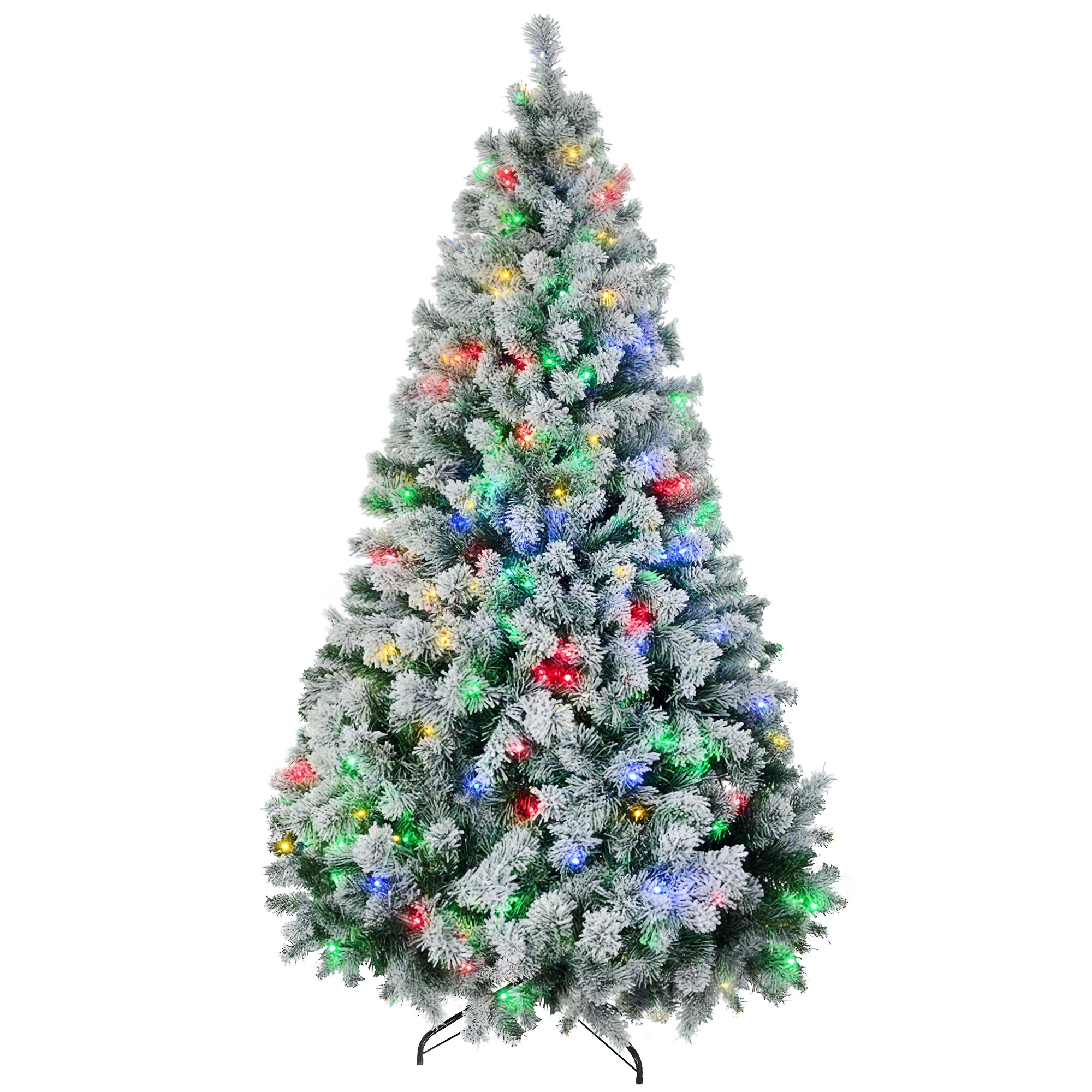 7.5' Artificial Snow Christmas Trees with Frosted Branches, Warm White or Colorful LED Lights, Steel Base (Drop Shipping Only, Not for Amazon)