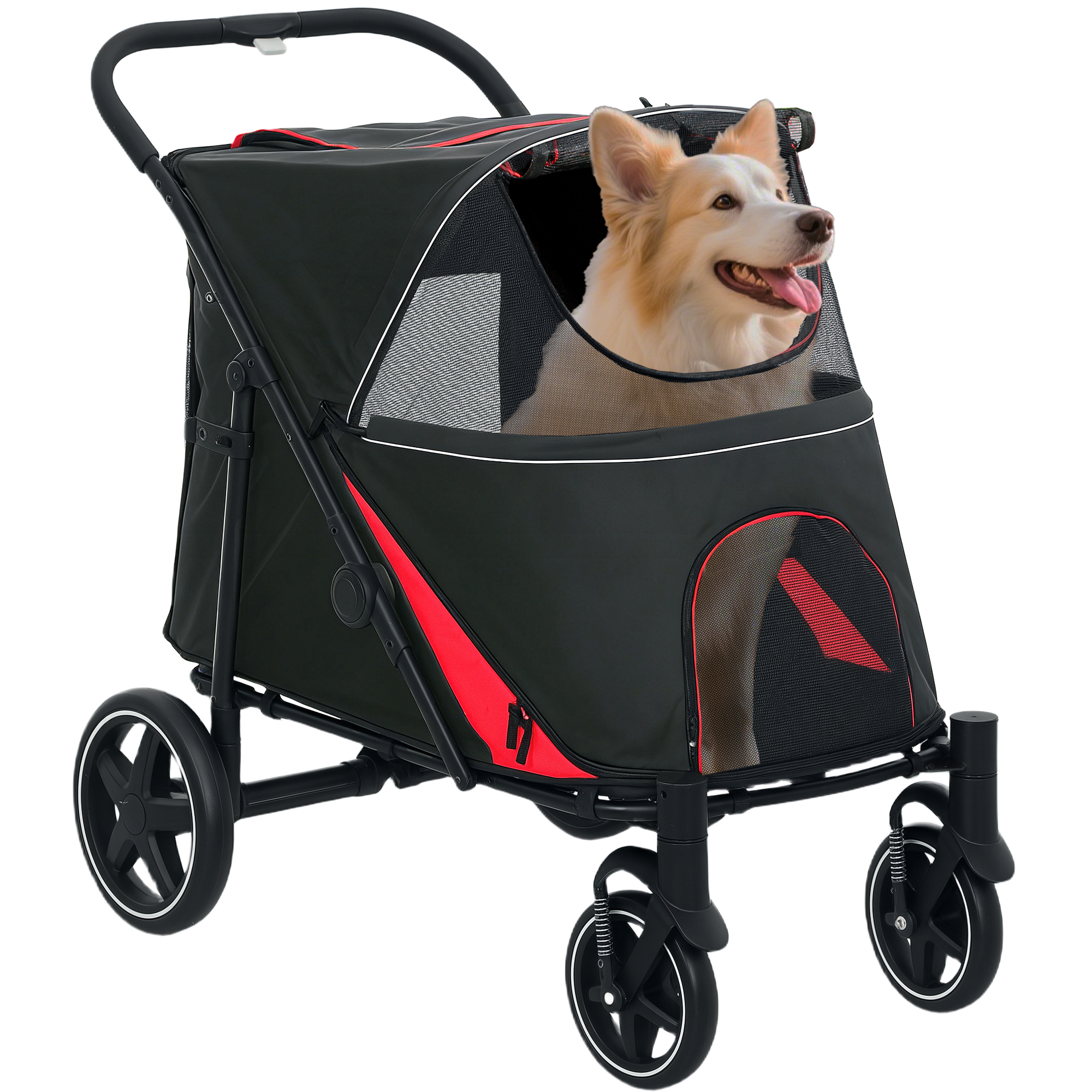 One-Click Foldable Dog Stroller for M, L Dogs, Pet Stroller, Black (Drop Shipping Only, Not for Amazon)