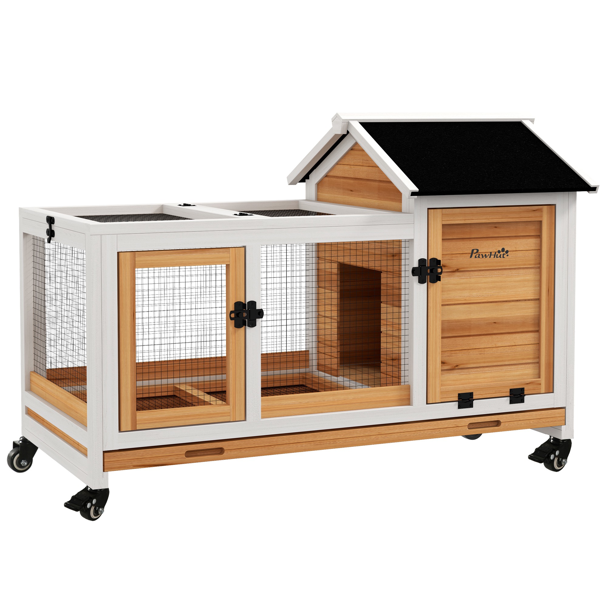 Wooden Rabbit Hutch, Guinea Pig Cage, with Removable Tray, Wheels - Grey (Drop Shipping Only, Not for Amazon)