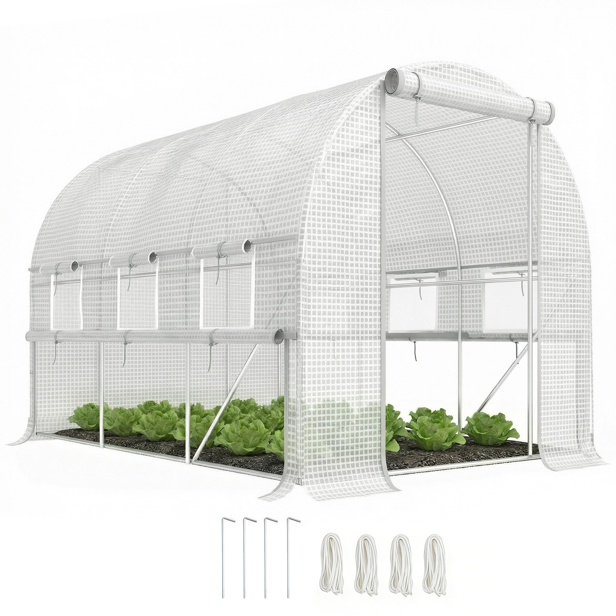 Walk-in Polytunnel Greenhouse Green House with Roll-up Sidewalls, UV-resistant PE Cover, 3 x 2 x 2m, White (Drop Shipping Only, Not for Amazon)