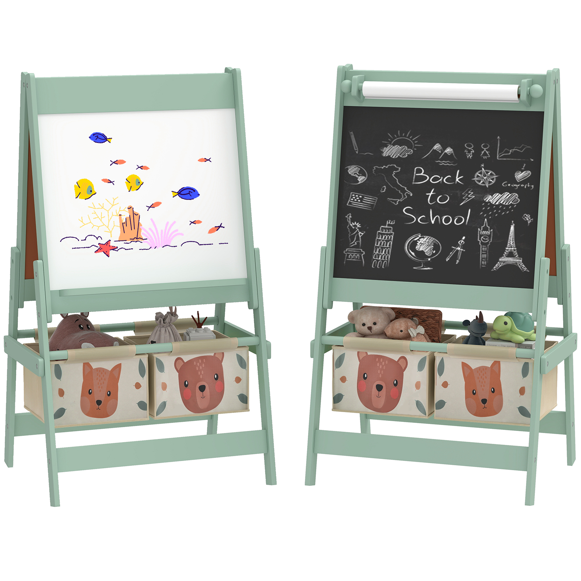Three-In-One Kids Easel with Paper Roll, Art Easel, with Storage - Green (Drop Shipping Only, Not for Amazon)
