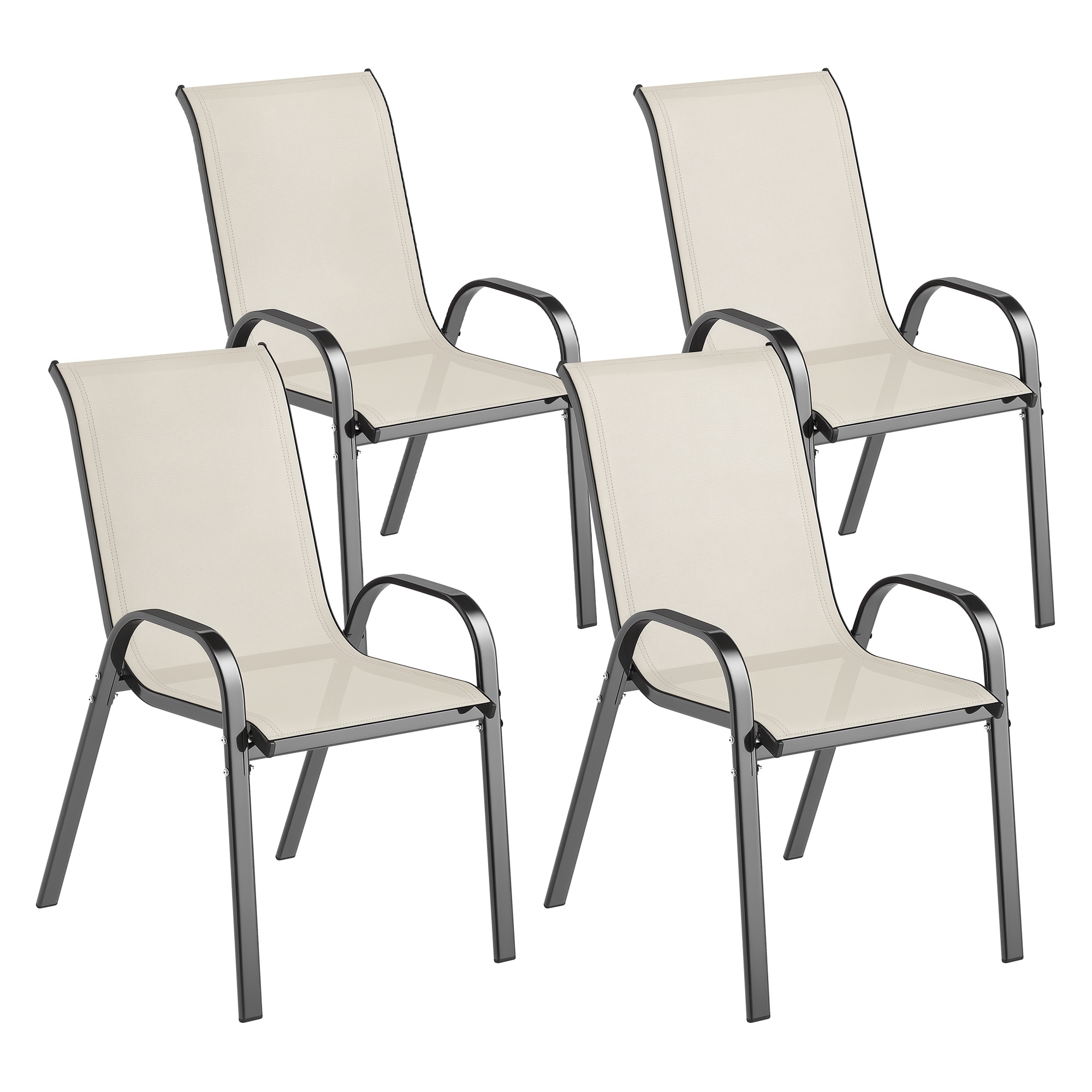 Set of 4 Outdoor Dining Chairs, Stackable Patio Chairs with High Back, Breathable Mesh Seat for Garden Lawn, Beige (Drop Shipping Only, Not for Amazon)