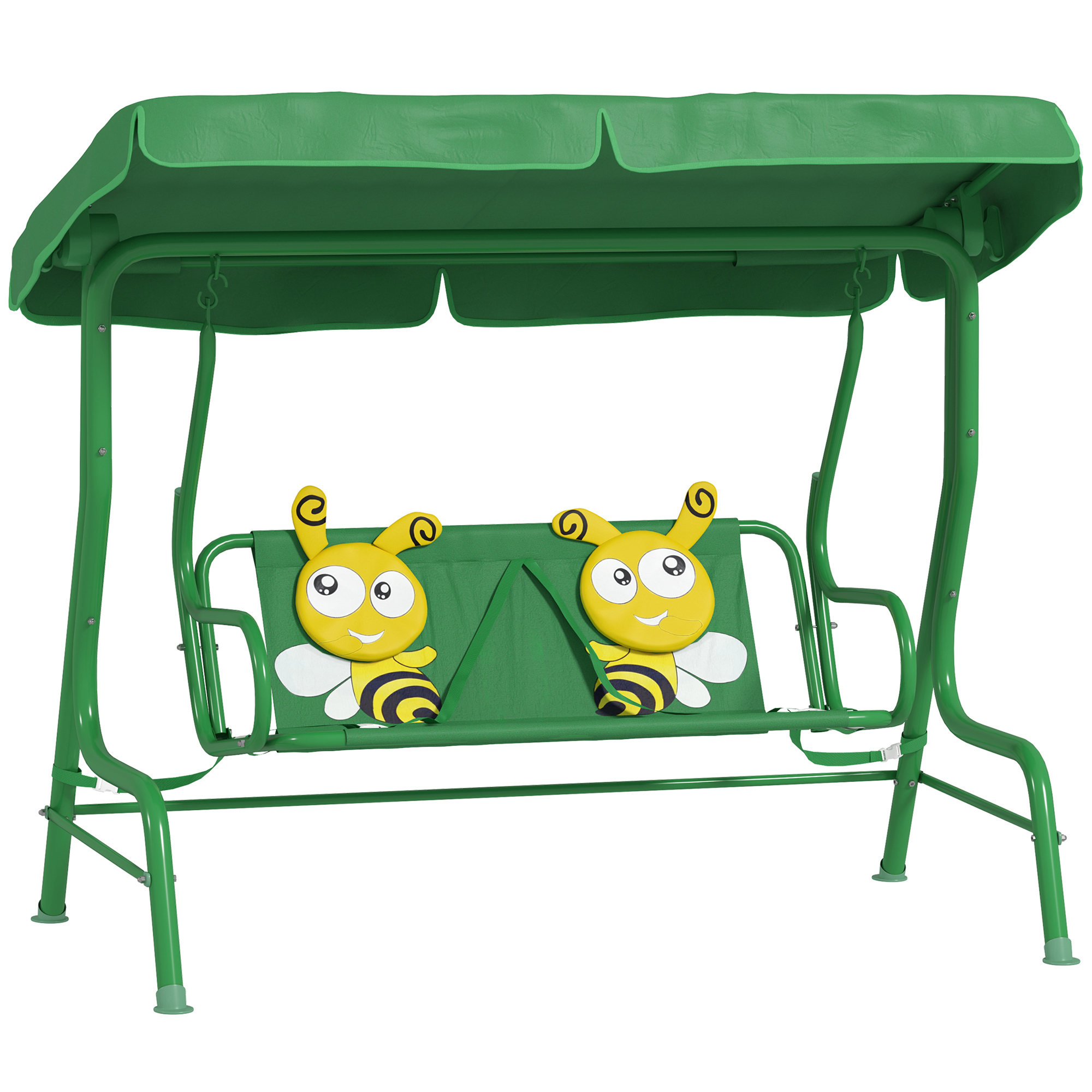 Kids Patio Swing Chair with Adjustable Canopy, Safety Belt for Patio, Garden, Poolside, Balcony, Dark Green (Drop Shipping Only, Not for Amazon)
