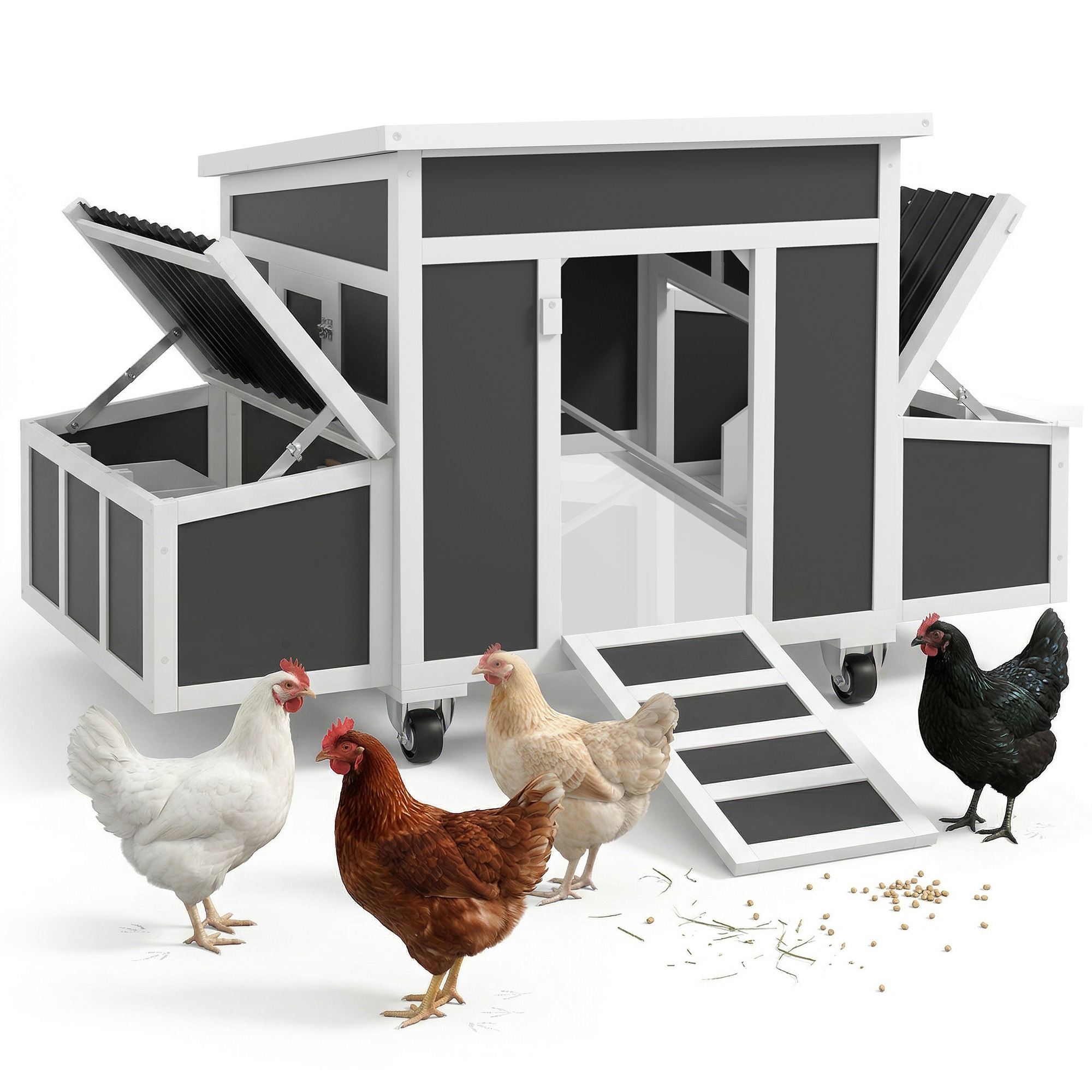 Wooden Chicken Coop with Nesting Box for 2-4 Chickens, Dark Gray (Drop Shipping Only, Not for Amazon)