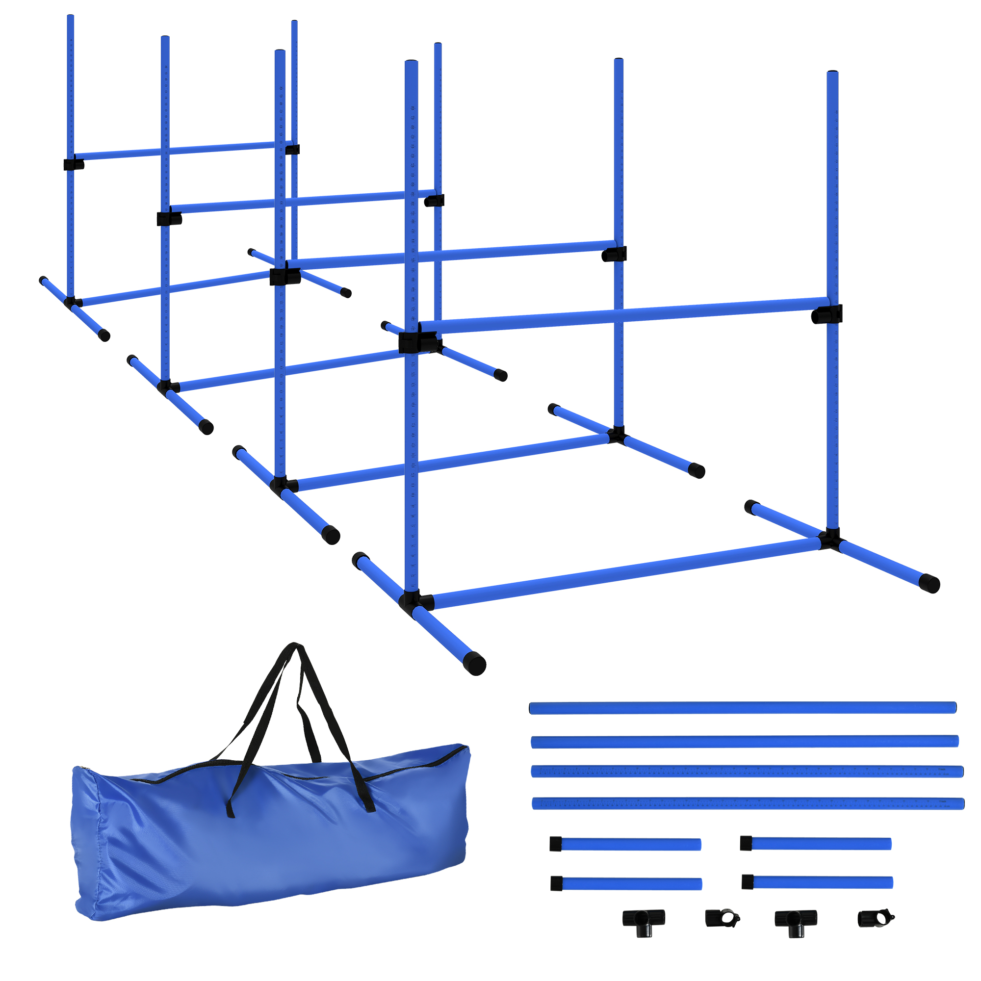 4 Piece Dog Agility Starter Kit with Adjustable Height Jump Bars, Included Carry Bag & Displacing Top Bar - Blue (Drop Shipping Only, Not for Amazon)