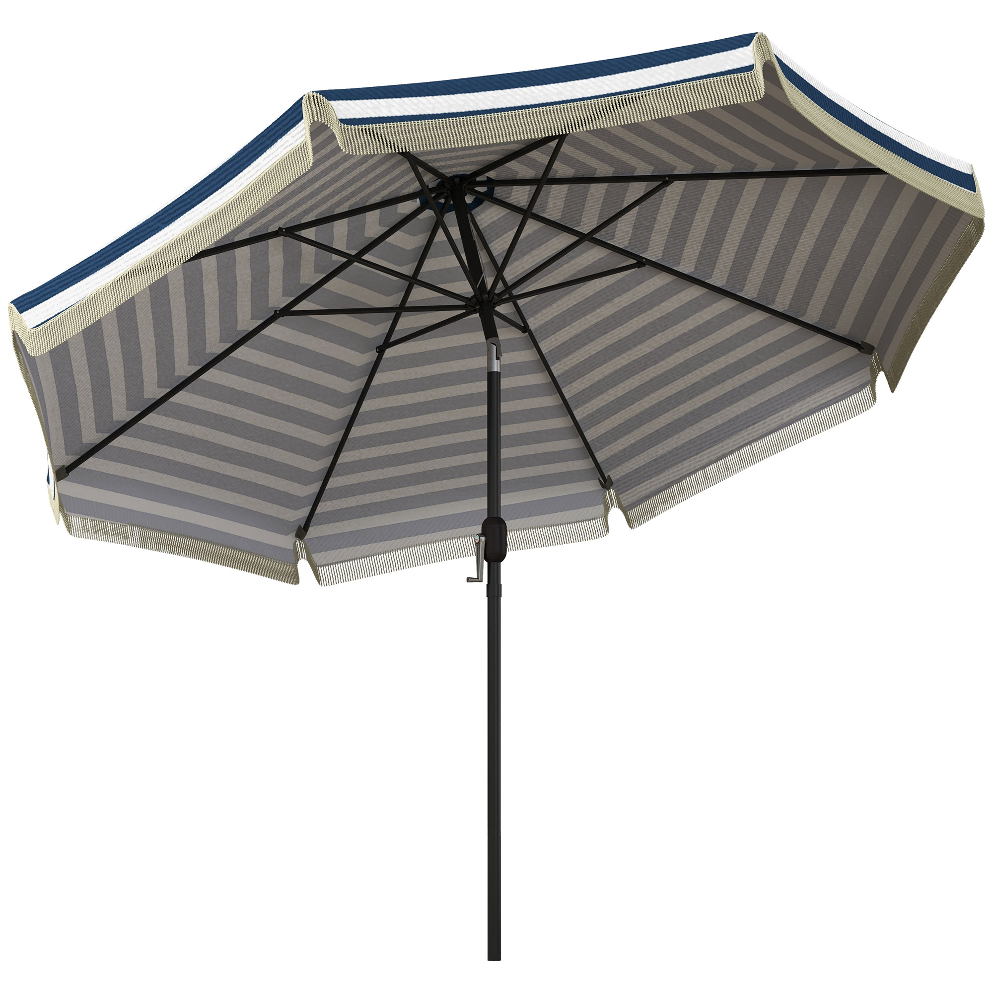 9ft Patio Umbrella Outdoor Table Umbrella w/ Tilt, Crank, Ruffled, 8 Ribs for Garden, Deck, Pool, Blue Stripe (Drop Shipping Only, Not for Amazon)