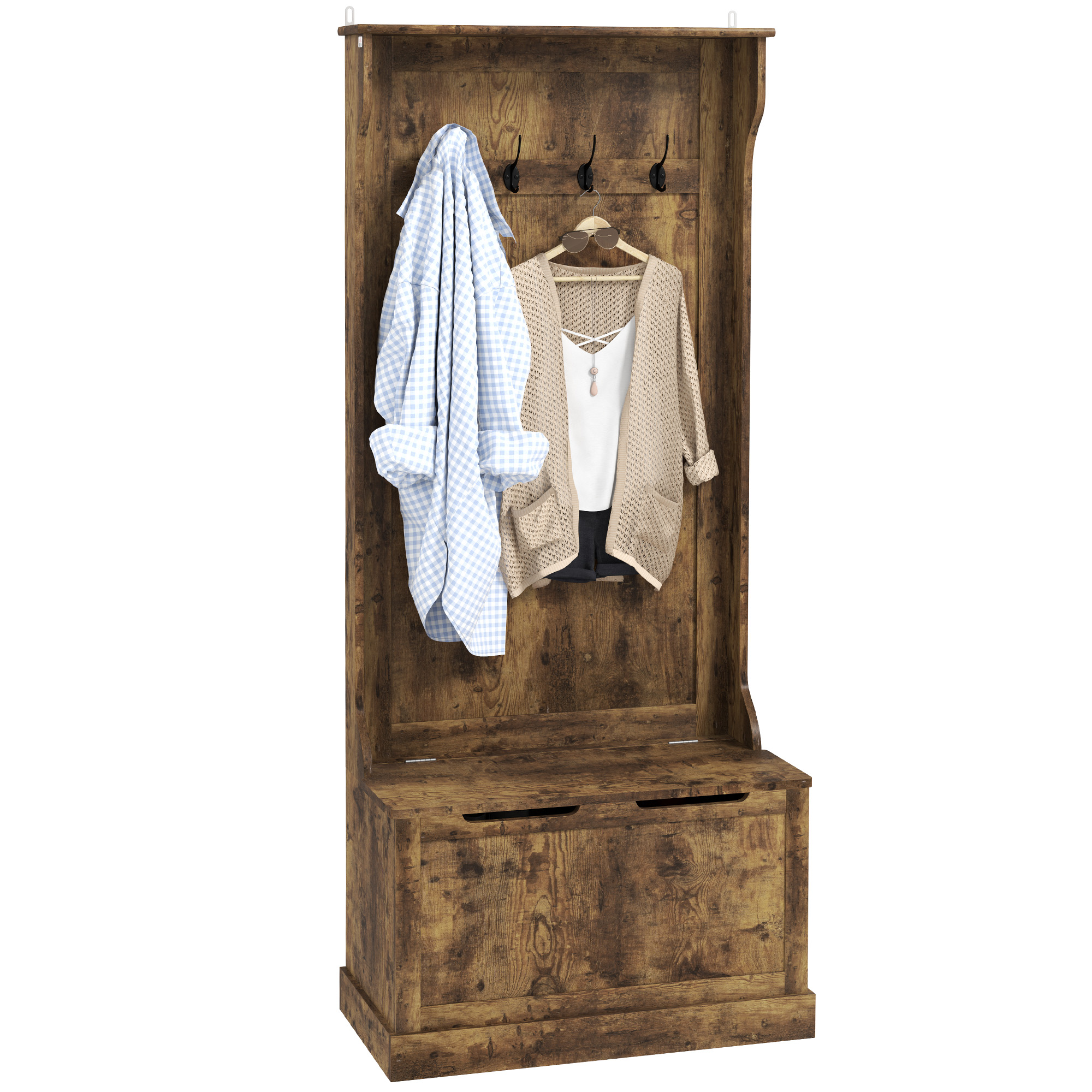 Hall Tree with Coat Rack, Storage, and Sitting Bench, Rustic Brown (Drop Shipping Only, Not for Amazon)