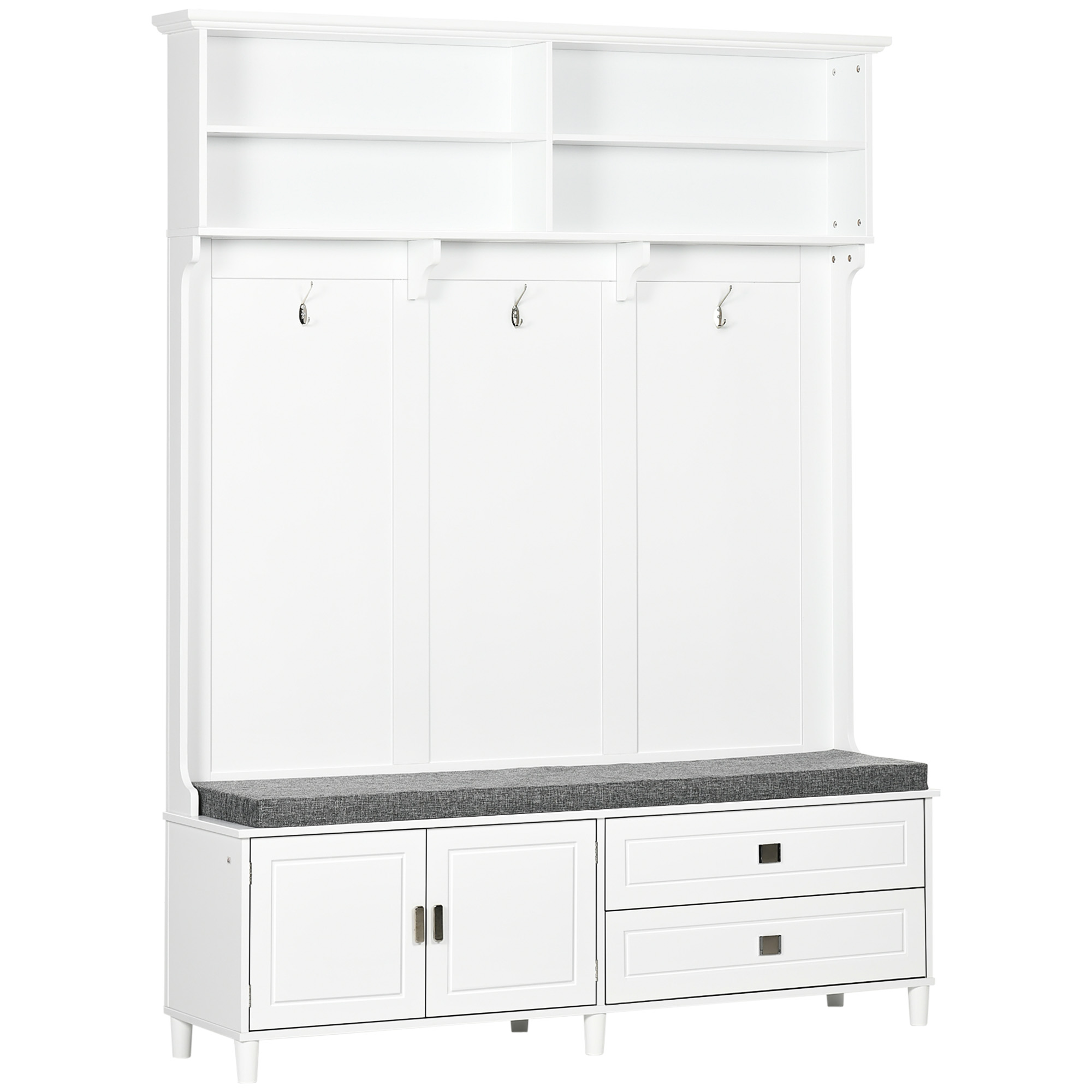 Hall Tree with Storage Bench, Entryway Bench with Coat Rack, Accent Coat Tree with Storage Shelves, Cabinet and Drawers for Hallway, Mudroom, White (Drop Shipping Only, Not for Amazon)