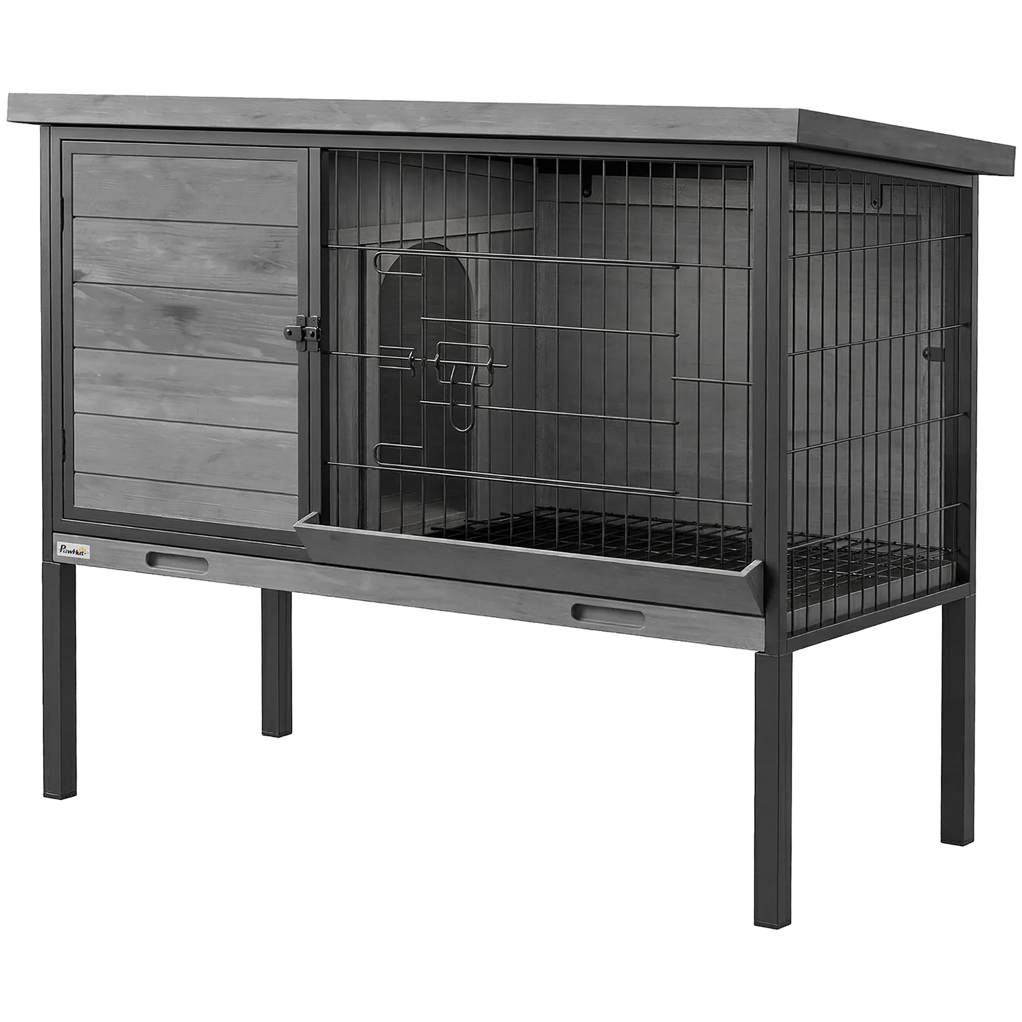 Elevated Rabbit Hutch Outdoor, Wooden Rabbit Cage Bunny House with Pull-out Tray and Openable Plastic Roof (Drop Shipping Only, Not for Amazon)