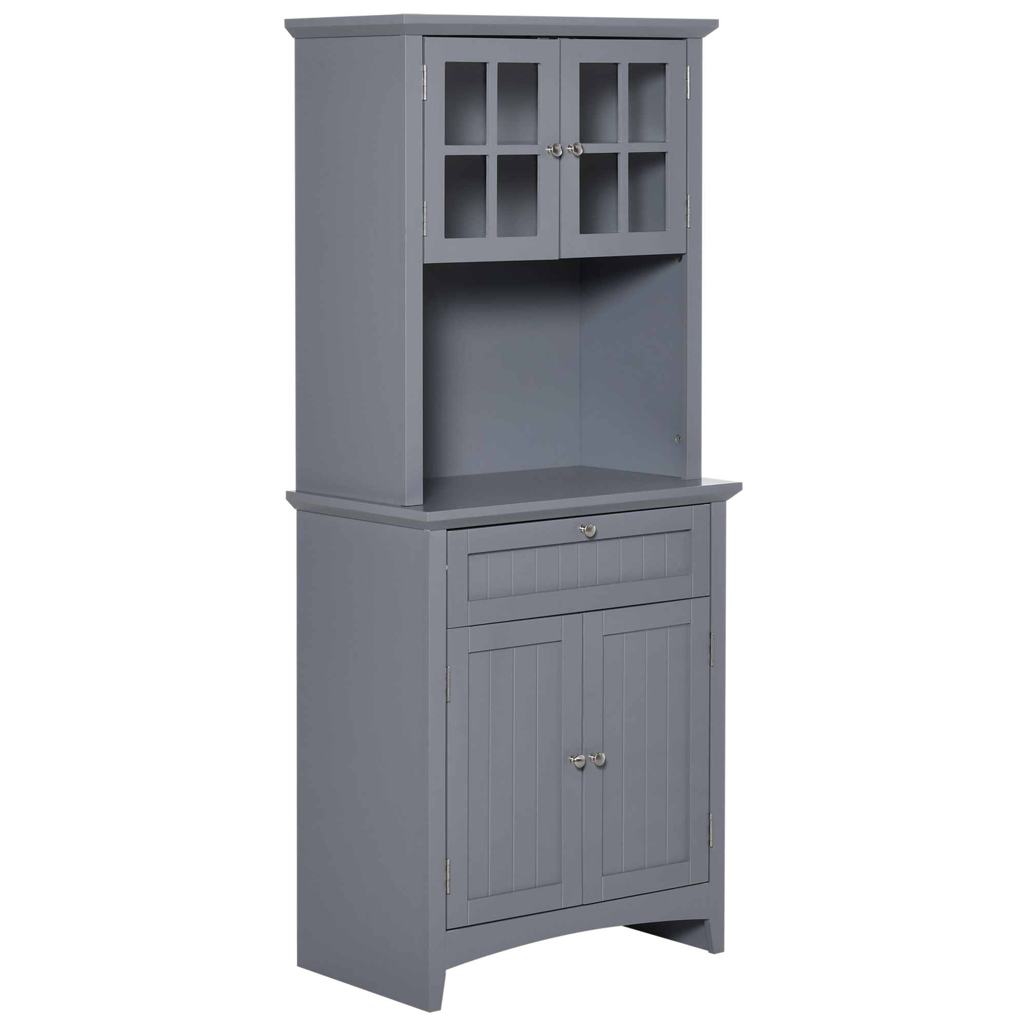 Elegant Buffet with Hutch, Kitchen Pantry Storage Cabinet with Framed Glass Door Drawer and Microwave Space, Gray (Drop Shipping Only, Not for Amazon)