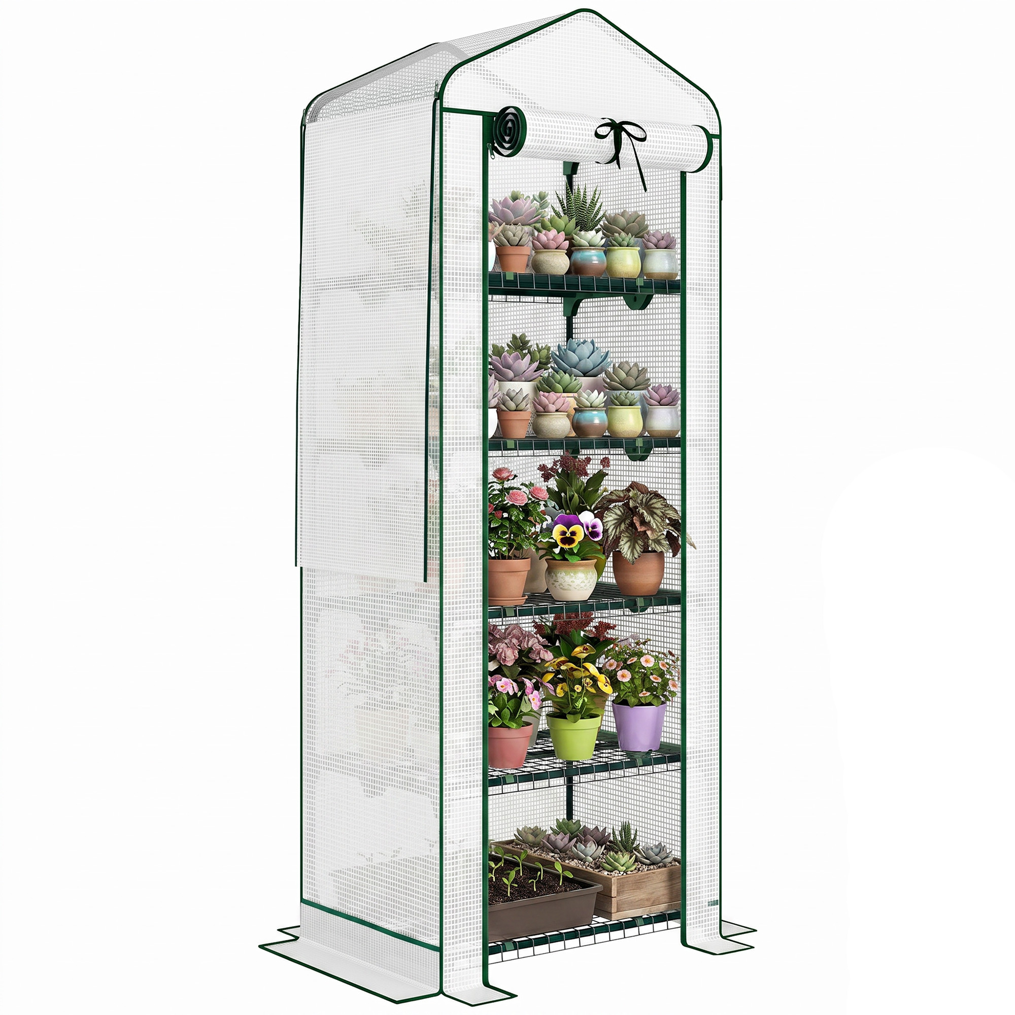 Mini Greenhouse with Screen Roof, 5 Tier Portable Small Greenhouse with High Strength PE Cover, White (Drop Shipping Only, Not for Amazon)