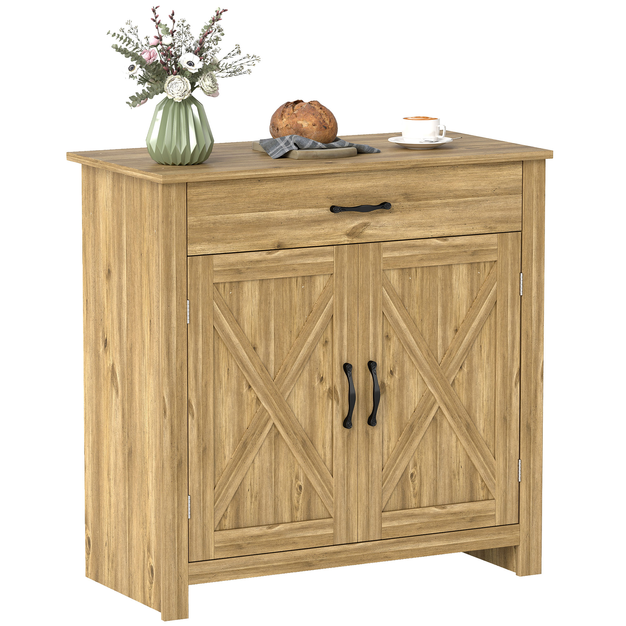 Farmhouse Sideboard Cabinet with Barn Doors Kitchen Buffet Cabinet with Drawer and Adjustable Shelf Stone Natural (Drop Shipping Only, Not for Amazon)