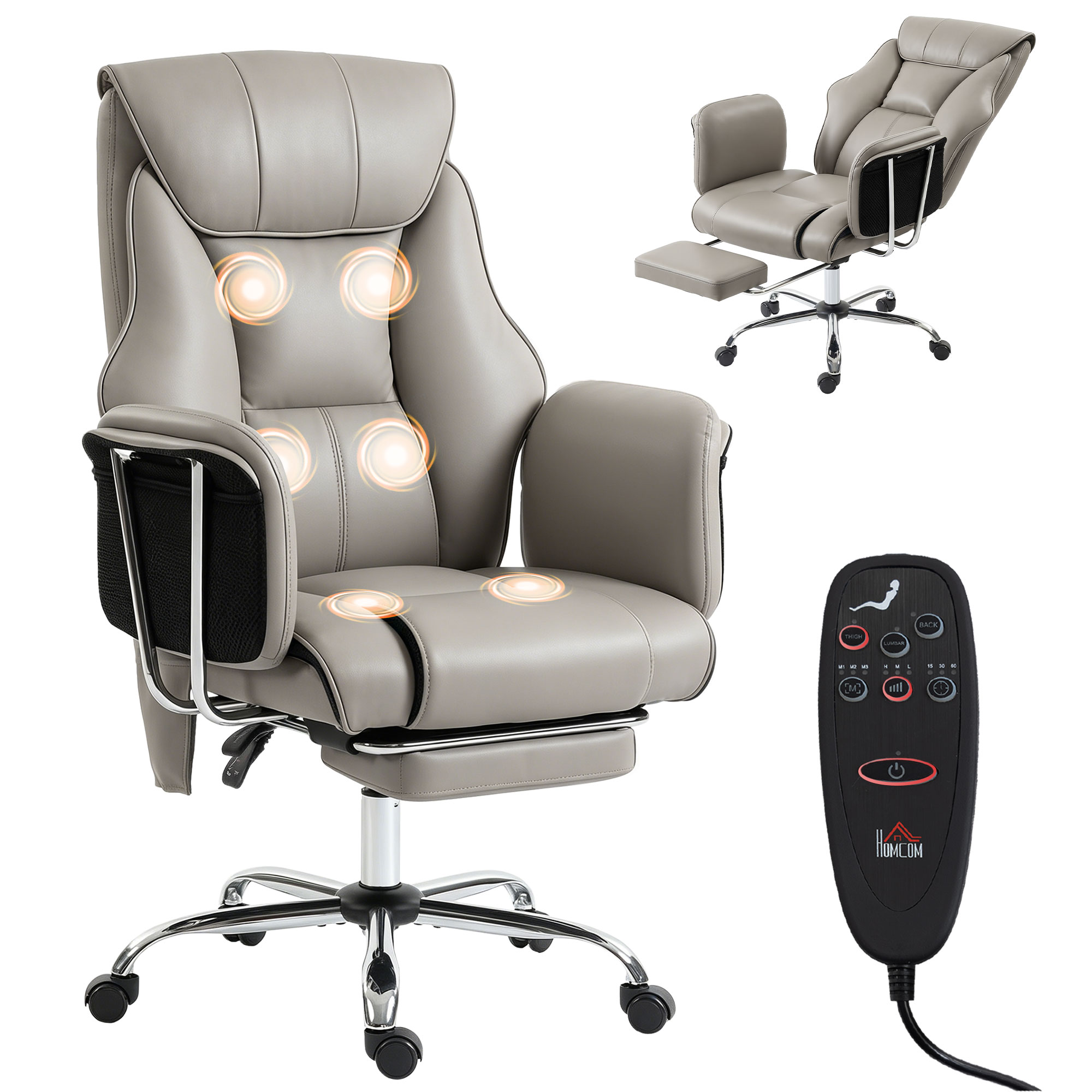 Massage Office Chair with 6 Points Vibration, Executive Desk Chair with High Back, PU Leather, Footrest, Black (Drop Shipping Only, Not for Amazon)