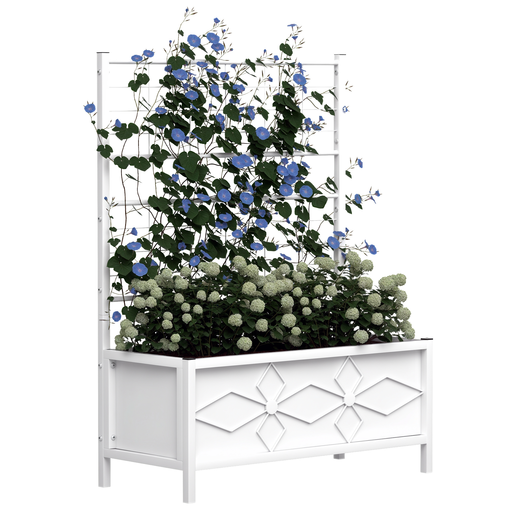 Outdoor Planter Box Galvanized Raised Garden Bed with Trellis for Climbing Vines, 35.4