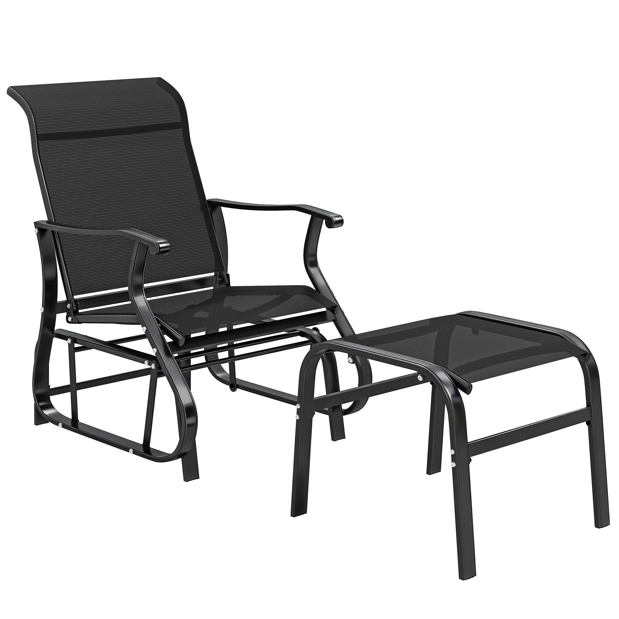 Outdoor Glider with Ottoman, Patio Glider Chair Set with High Back, Wide Seat for Porch, Garden, Backyard, Brown (Drop Shipping Only, Not for Amazon)