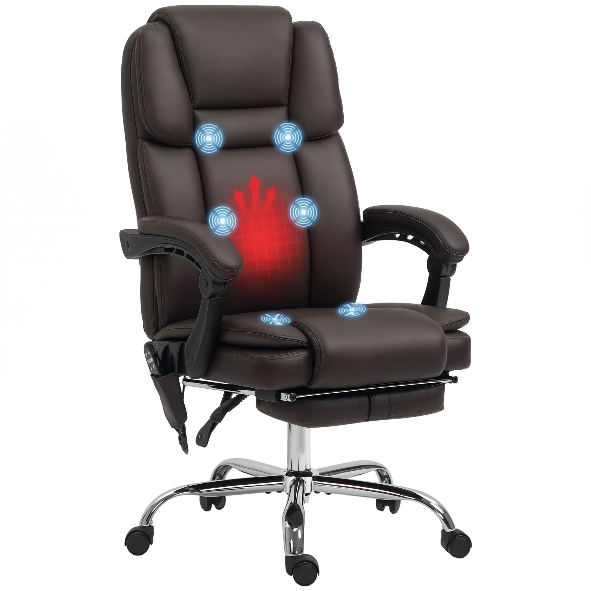 6 Point Vibration Massage Office Chair, PU Leather Reclining Computer Chair with Adjustable Height, Brwon (Drop Shipping Only, Not for Amazon)