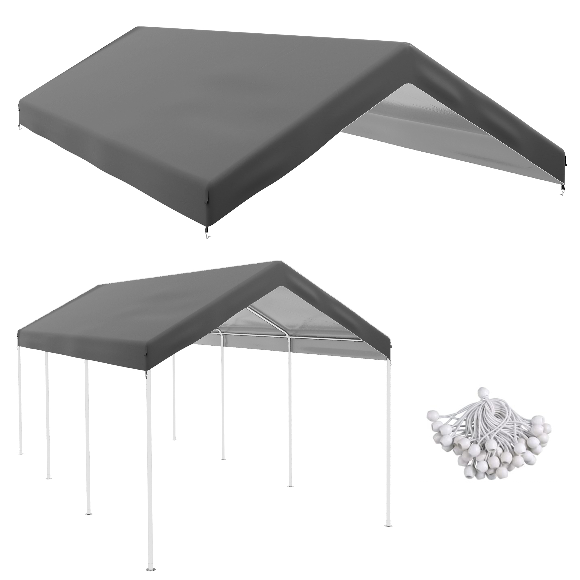20' x 10' Carport Replacement Canopy for Model 84C-207WT or 84C-386V00WT with Ball Bungee Cords, Beige (Only Cover) (Drop Shipping Only, Not for Amazon)