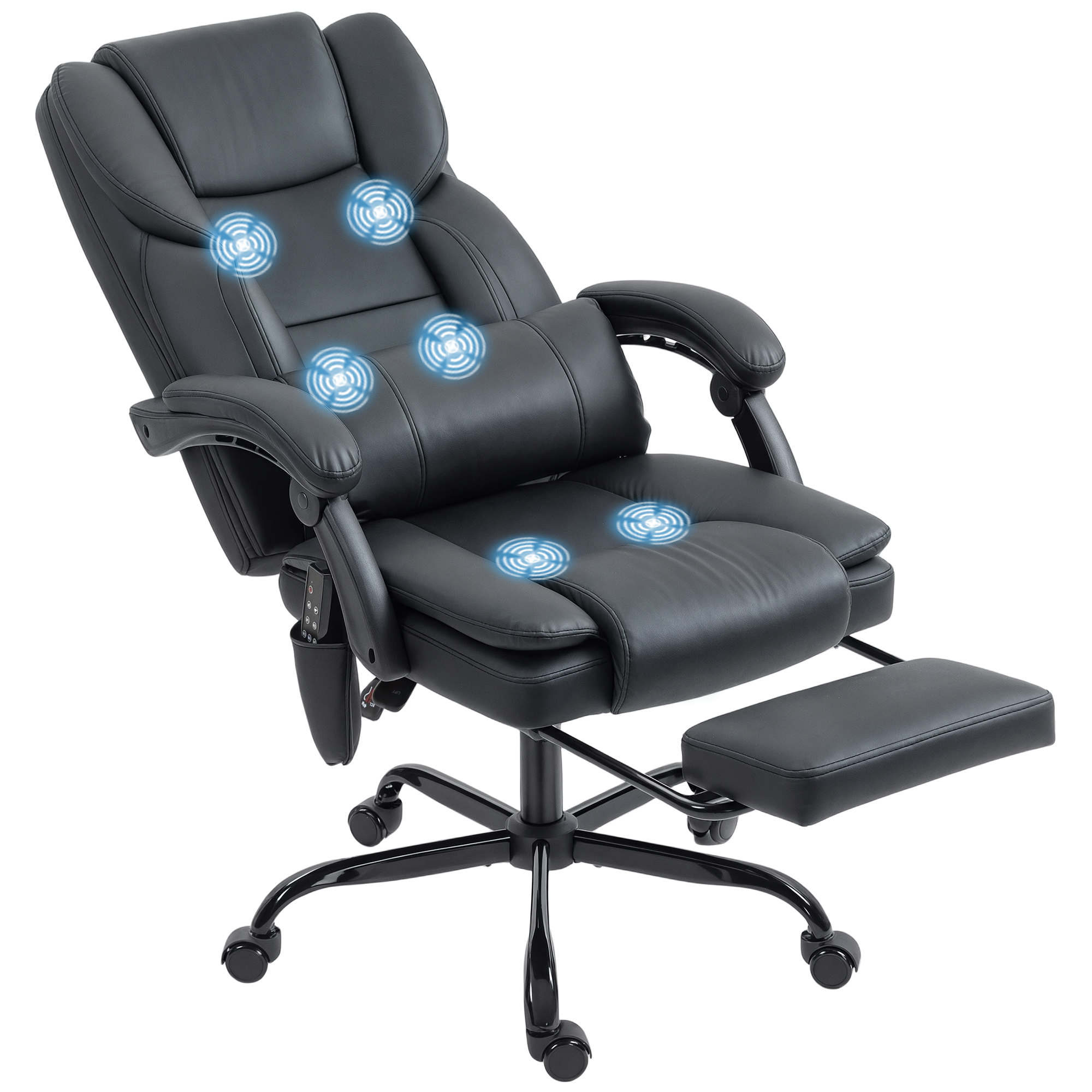 Office Chair with Massage, Pet-Friendly Faux Leather Reclining Desk Chair with Lumbar Support, Footrest, Black (Drop Shipping Only, Not for Amazon)
