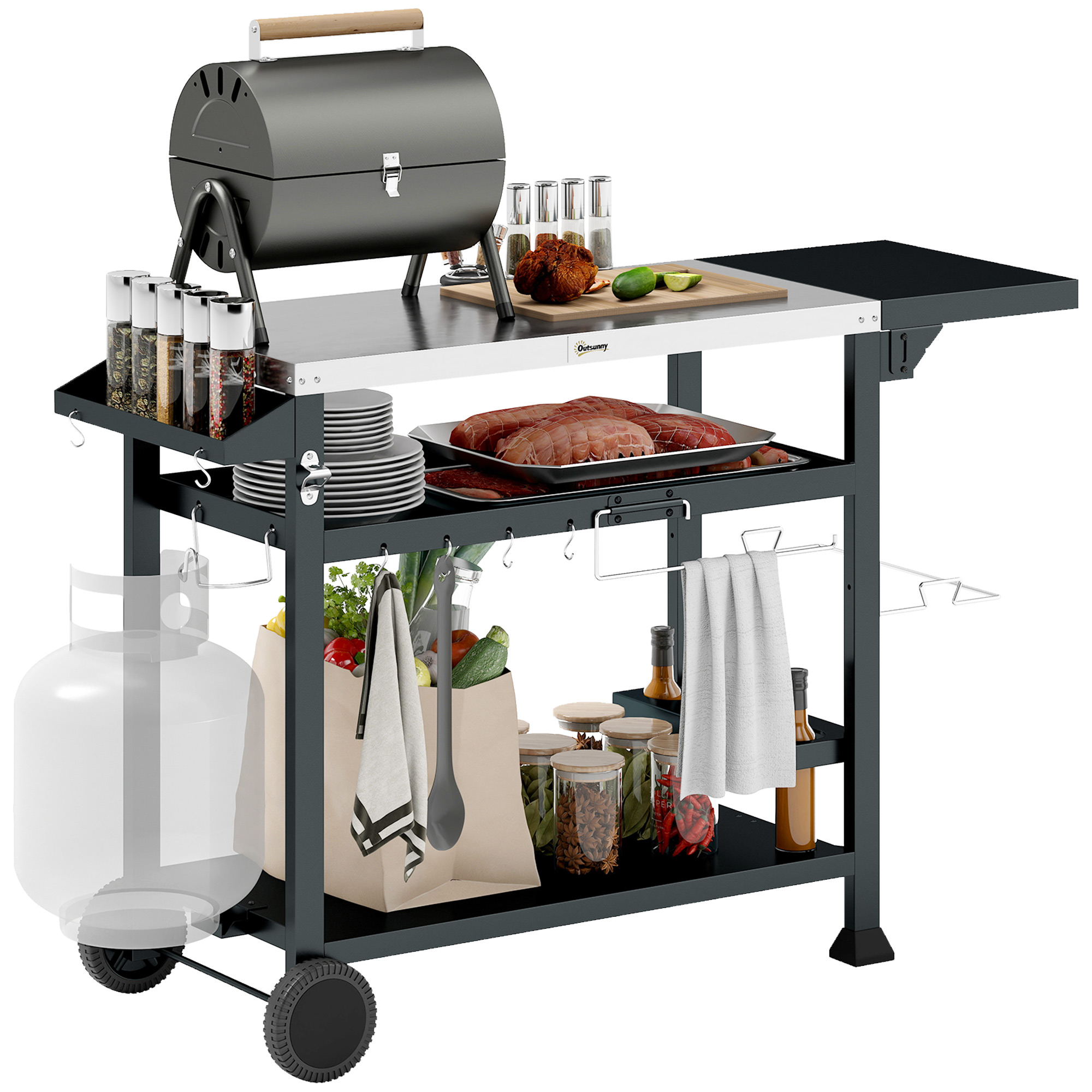 Multi-Feature BBQ Grill Table, with Stainless Steel Top - Black (Drop Shipping Only, Not for Amazon)