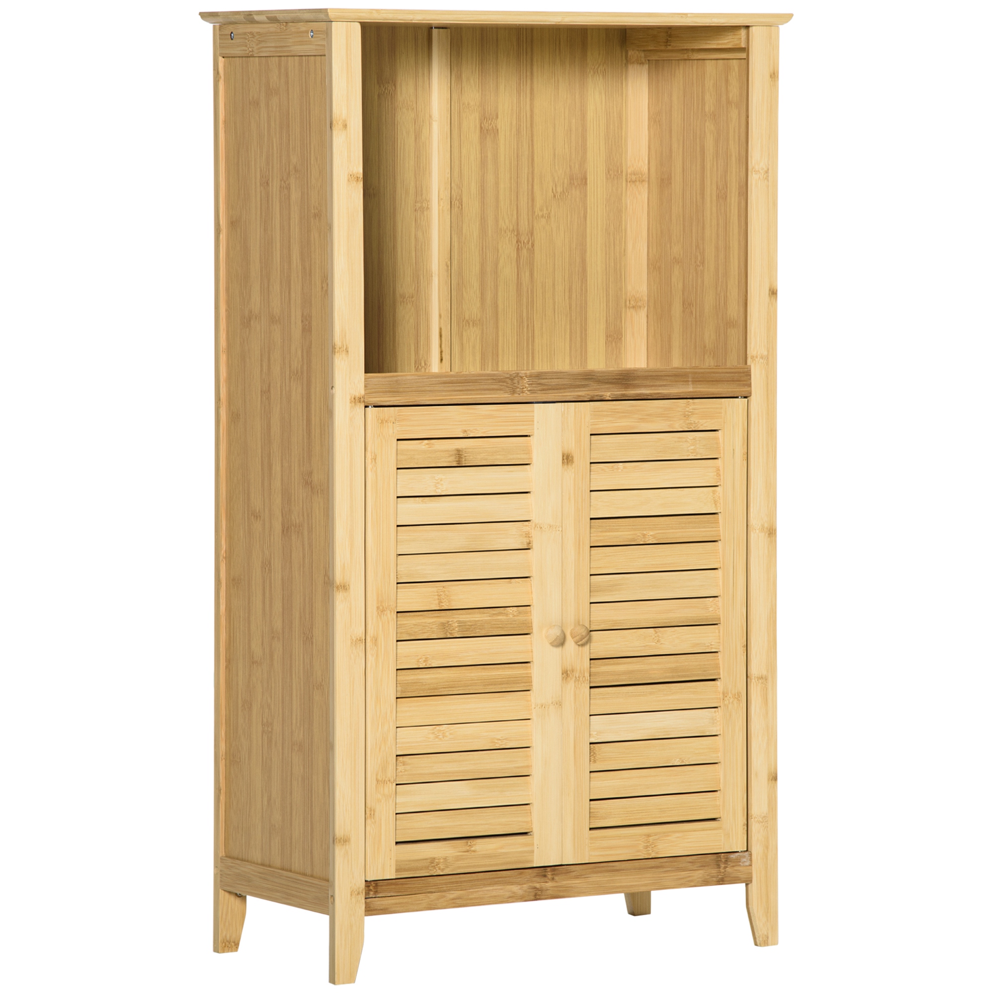 Bamboo Floor Cabinet Bathroom Floor Cabinet Living Room Organizer Tower with Multiple Shelves and Doors, Natural (Drop Shipping Only, Not for Amazon)