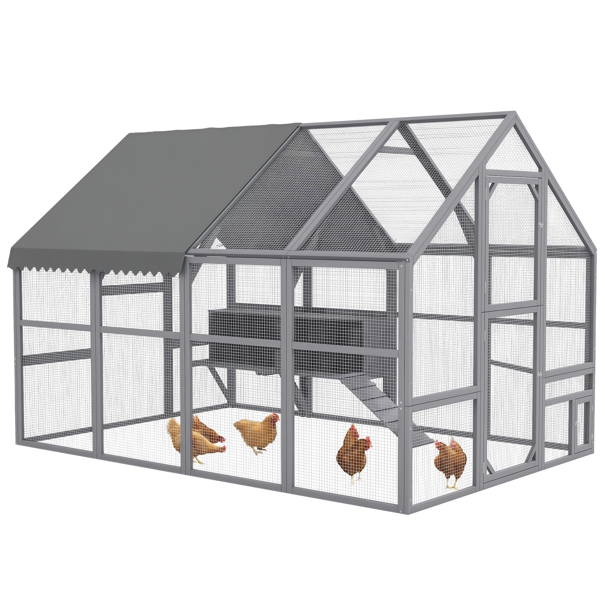 9' x 6' x 6' Large Chicken Coop with Nesting Box, Water-Resistant and Anti-UV Cover for 8-12 Chickens, Gray (Drop Shipping Only, Not for Amazon)