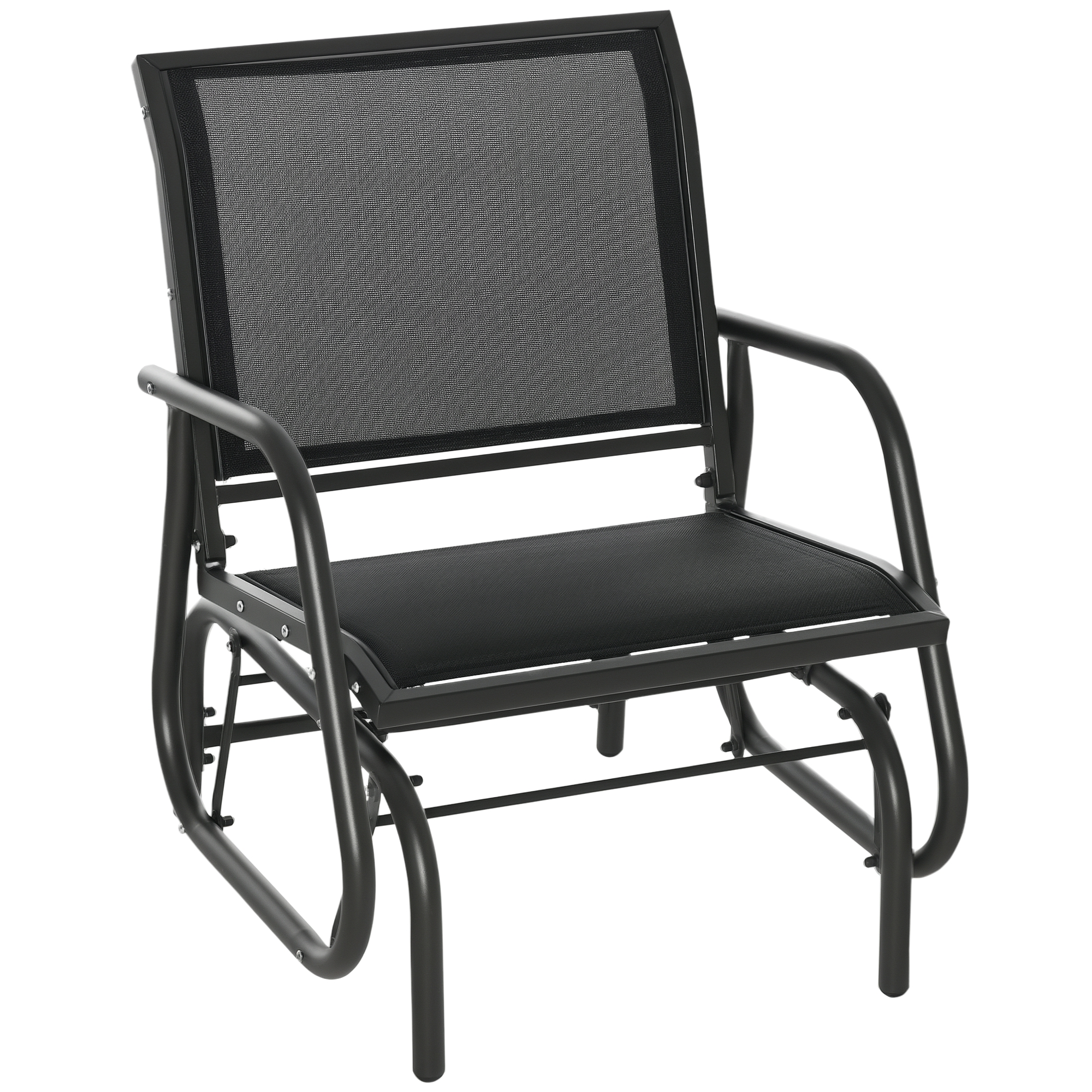 Outdoor Garden Glider Chair, Metal Frame Single Armchair Swing Seater w/ Breath Mesh Fabric Seat, Curved Backrest, Armrests, for Living Room, Patio, Porch, Dark Grey (Drop Shipping Only, Not for Amazon)