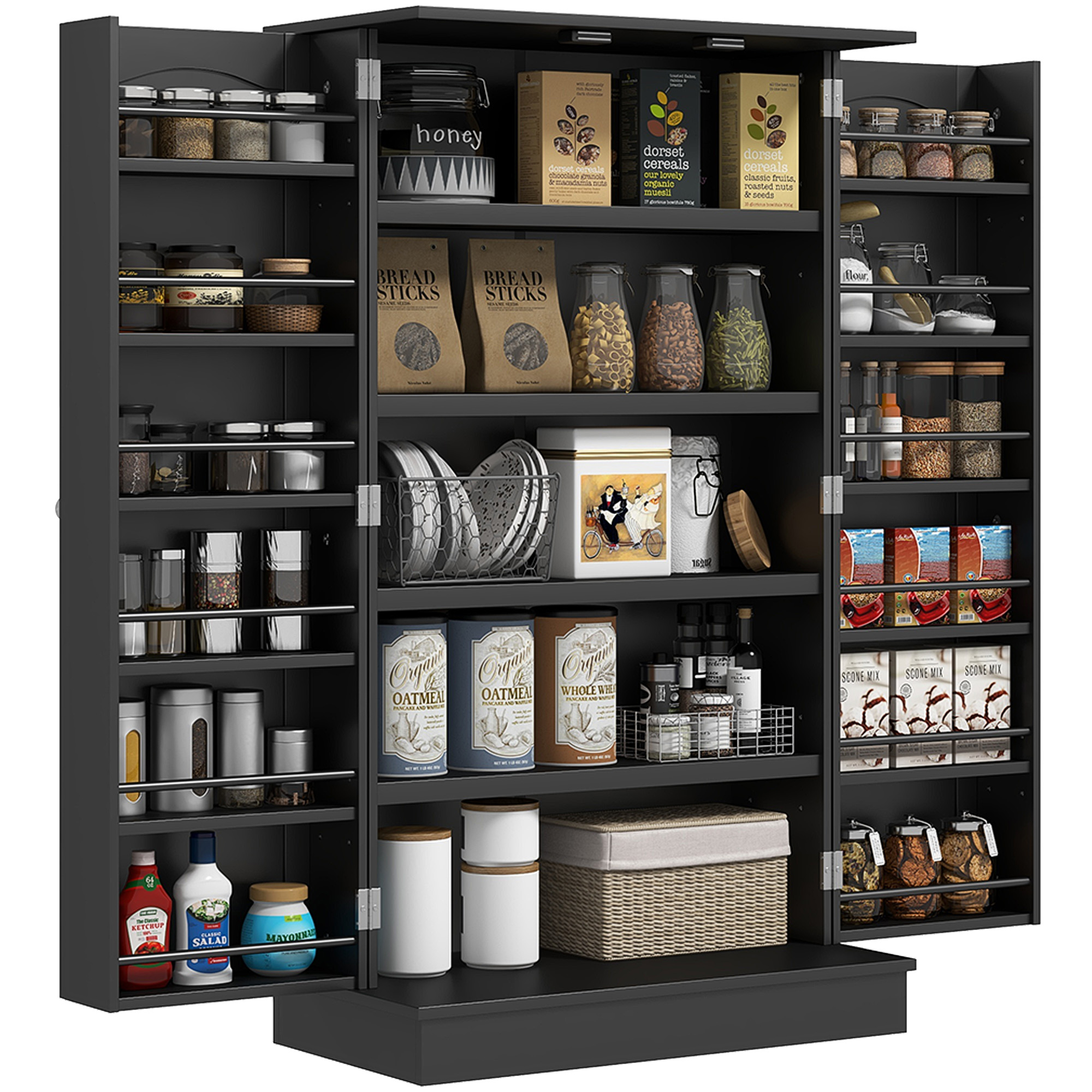 Freestanding Kitchen Pantry Cabinet, Kitchen Cabinet with 12 Door Shelves, Double Doors, 5-tier Shelving, Gray (Drop Shipping Only, Not for Amazon)
