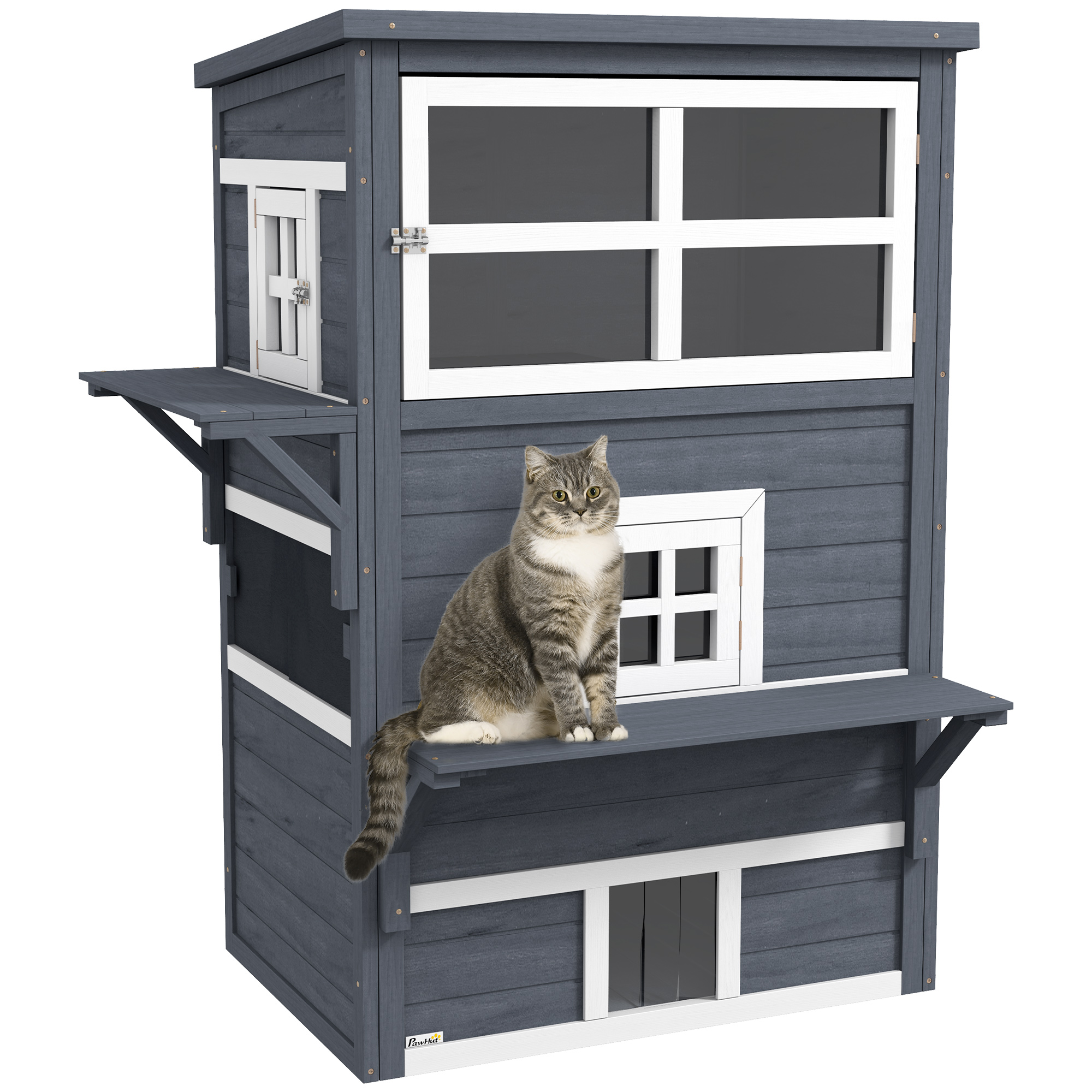 Cat House, Outdoor 3-Tier Kitty Shelter, Weather Resistant, w/ Escape Door (Drop Shipping Only, Not for Amazon)