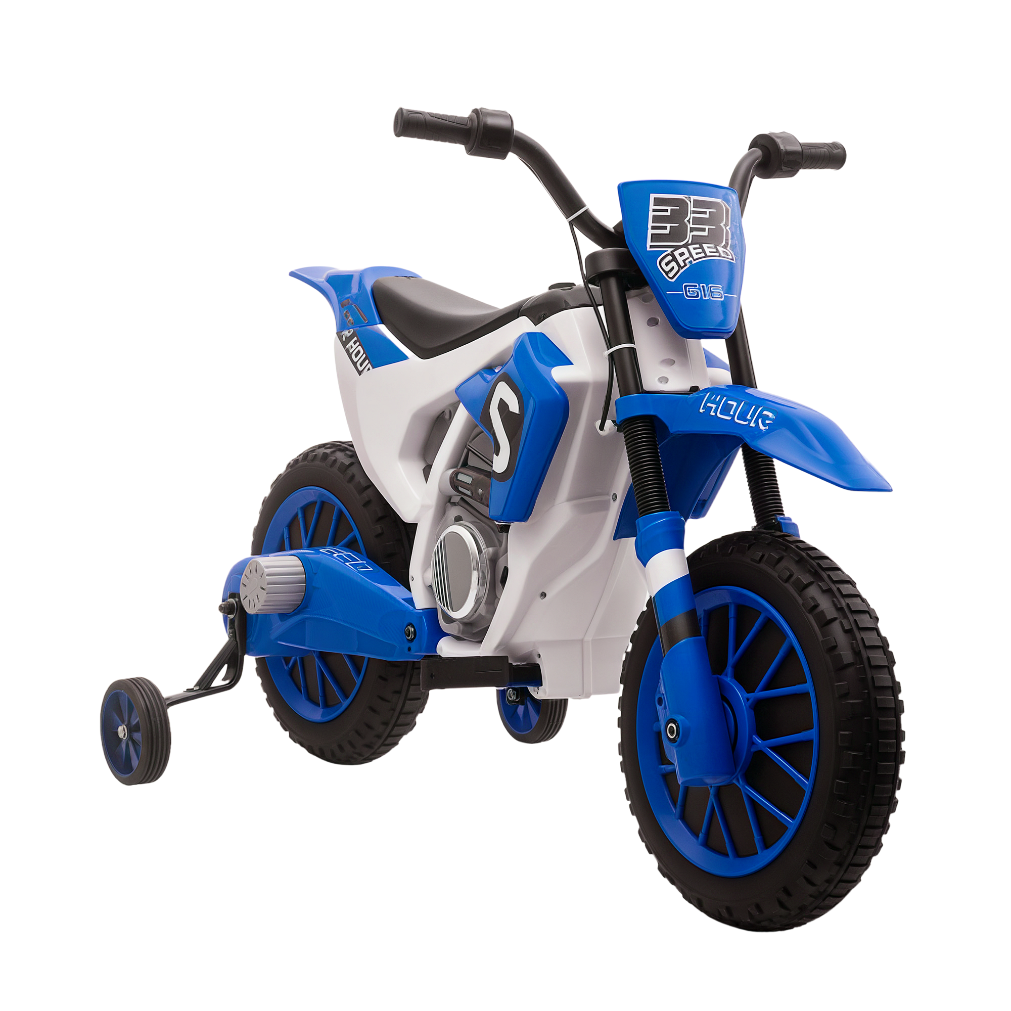 12V Kids Motorcycle w/ Treaded Tires, 5mph Top Speed Electric Bike for Kids, Ride On Motorcycle w/ Training Wheels, Battery Charger, Spring Suspension, Blue (Drop Shipping Only, Not for Amazon)