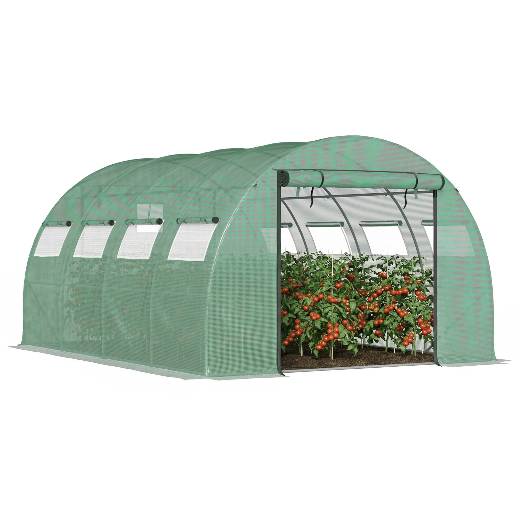 13' x 10' x 6.5' Walk-in Tunnel Greenhouse with 2 Zippered Mesh Doors & 10 Mesh Windows, Upgraded Gardening Plant Hot House with Galvanized Steel Hoops, Green (Drop Shipping Only, Not for Amazon)