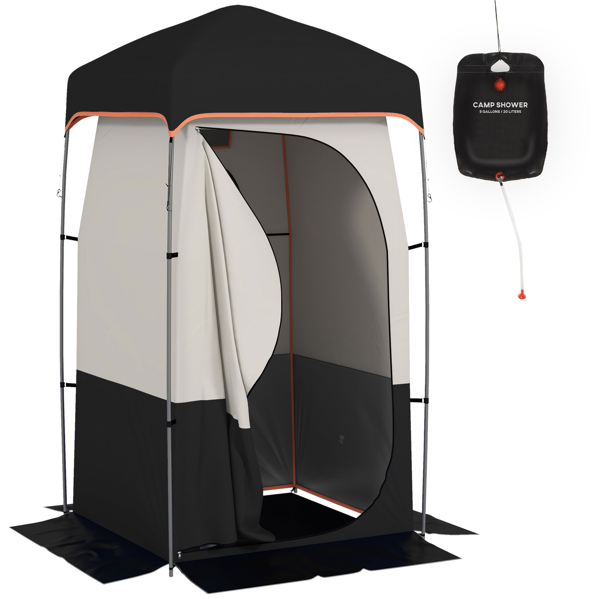 Camping Shower Tent, Portable Privacy Shelter with Solar Shower Bag, Removable Floor and Carrying Bag, Black (Drop Shipping Only, Not for Amazon)