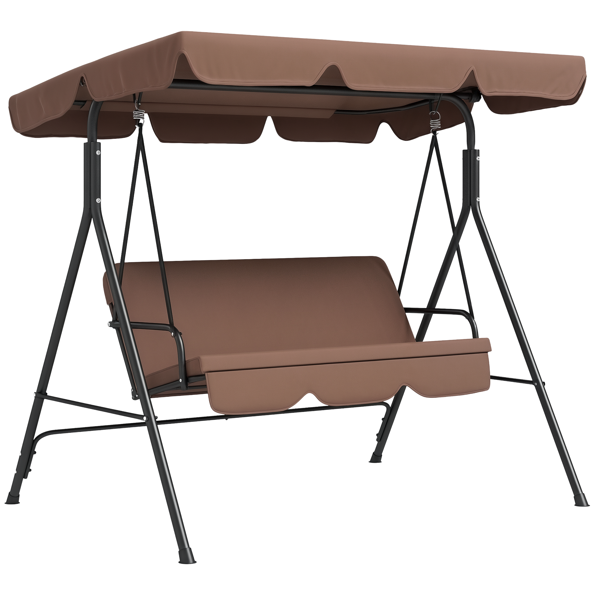 Three-Seat Garden Swing Chair, with Adjustable Canopy - Brown (Drop Shipping Only, Not for Amazon)