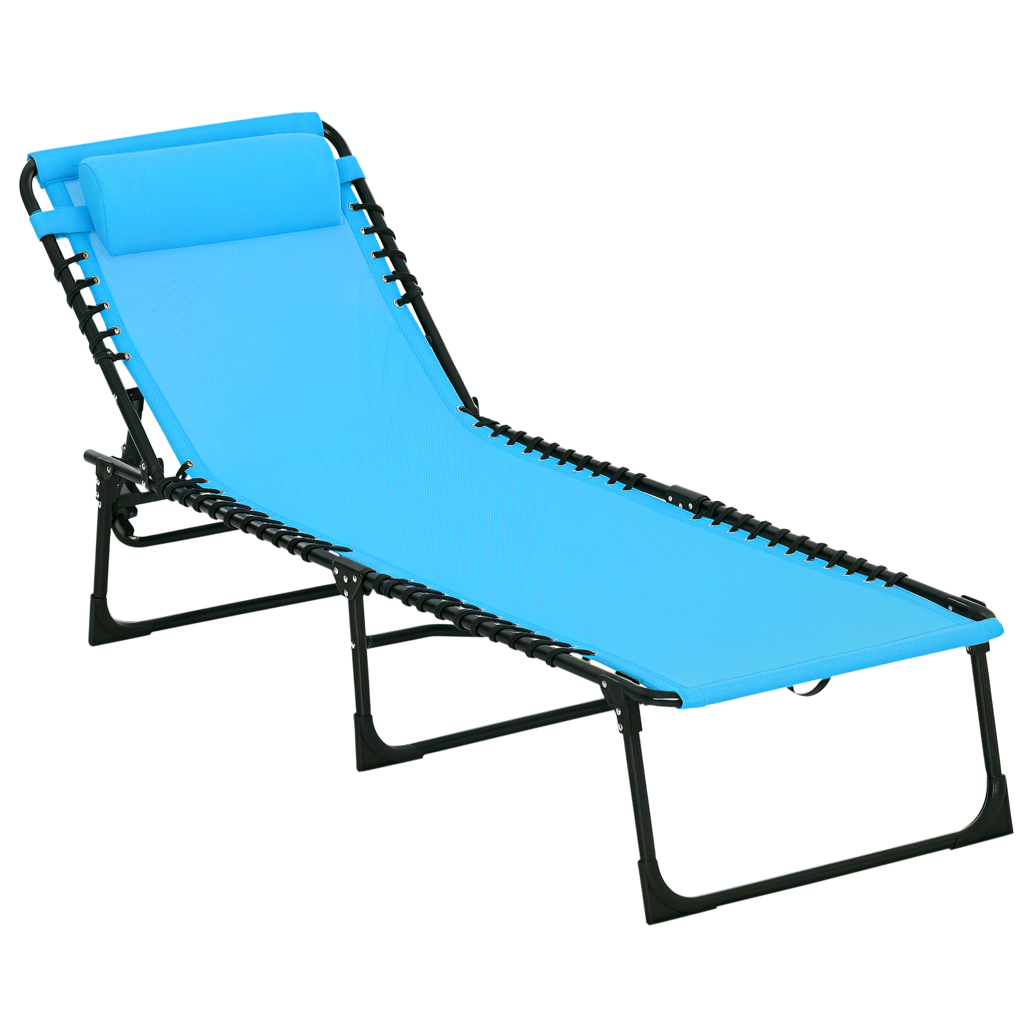 Folding Chaise Lounge Pool Chair with 4-Position Reclining Back, Pillow, Breathable Mesh & Bungee Seat, Black (Drop Shipping Only, Not for Amazon)