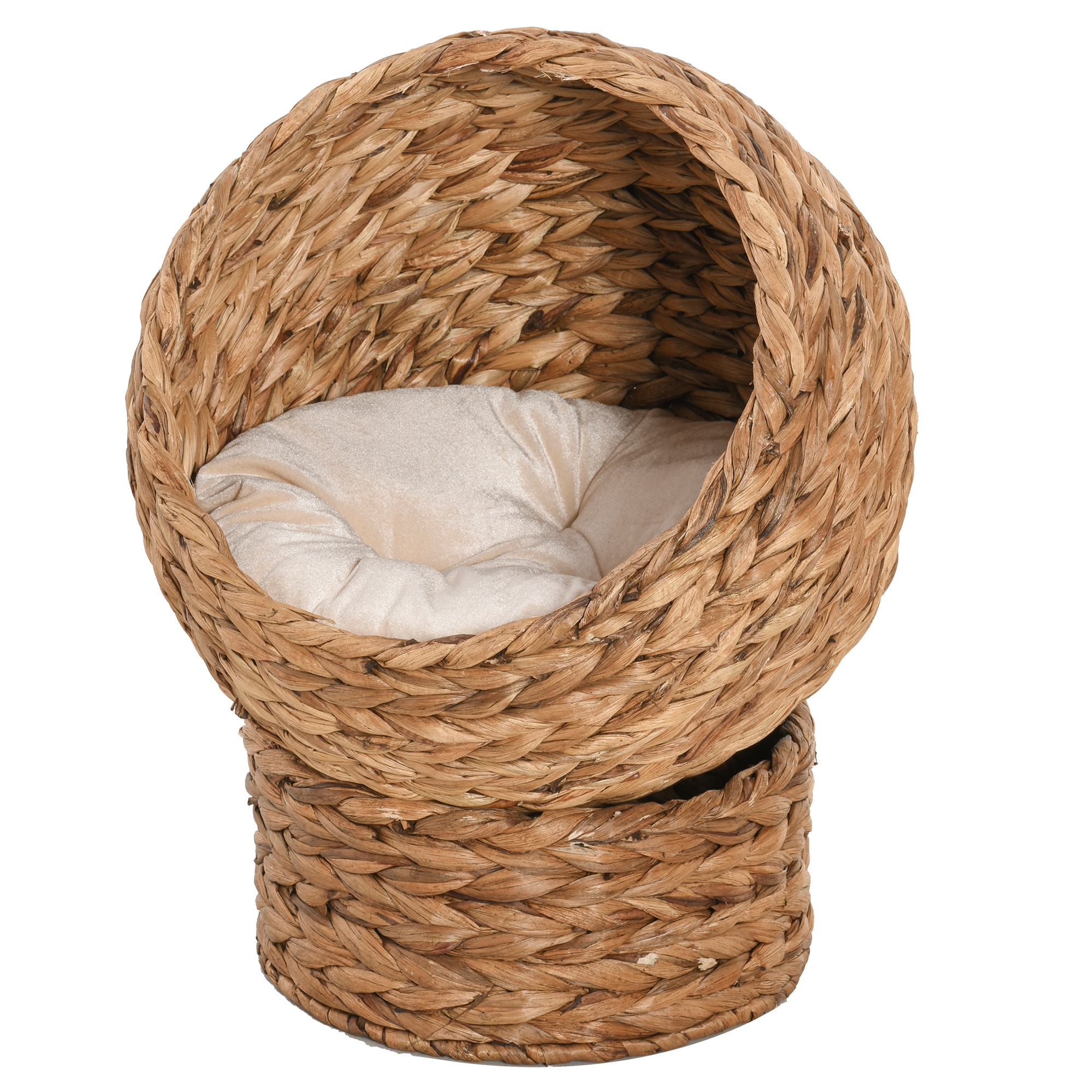 Woven Banana Leaf Elevated Cat Bed Wicker Kitten Basket Pet Den, House Cosy Cave with Soft Cushion Dome 50x42x60cm Brown (Drop Shipping Only, Not for Amazon)