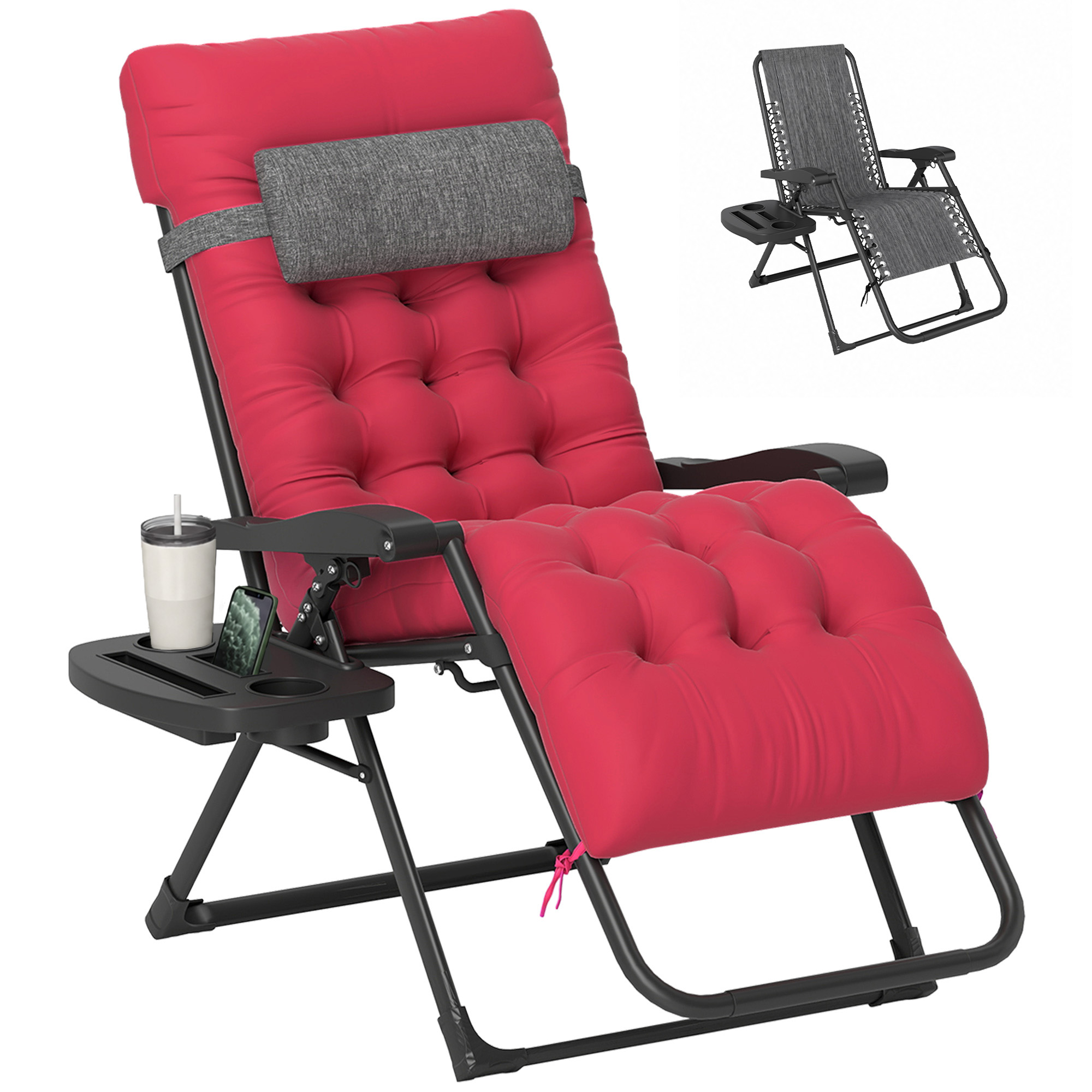 Padded Zero Gravity Chair, Folding Recliner Chair with Cup Holder Cushion, Gray (Drop Shipping Only, Not for Amazon)