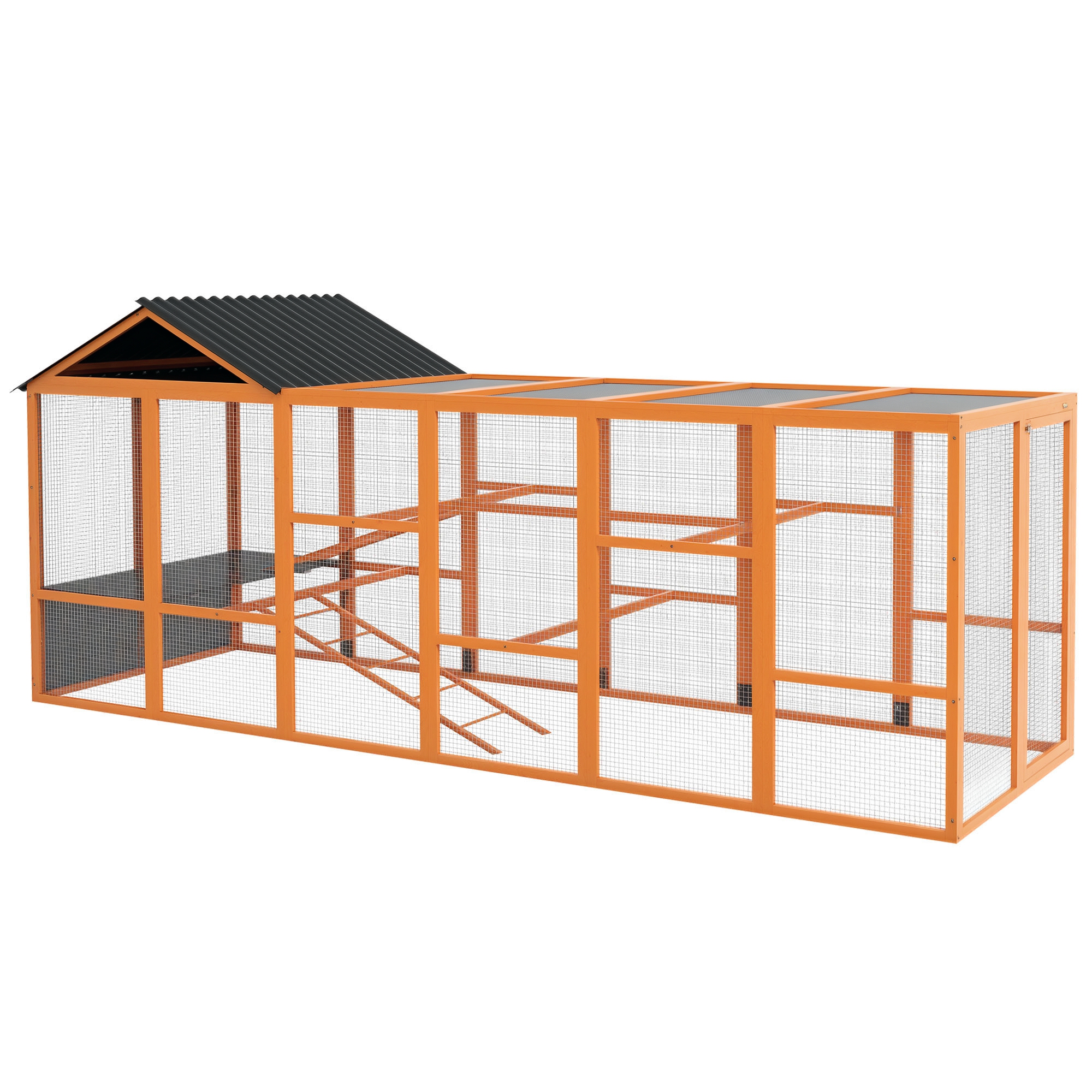 Wooden Chicken Coop Run for 6 - 10 Chickens, Hen House Add-On with Storage, Perches, 141.75