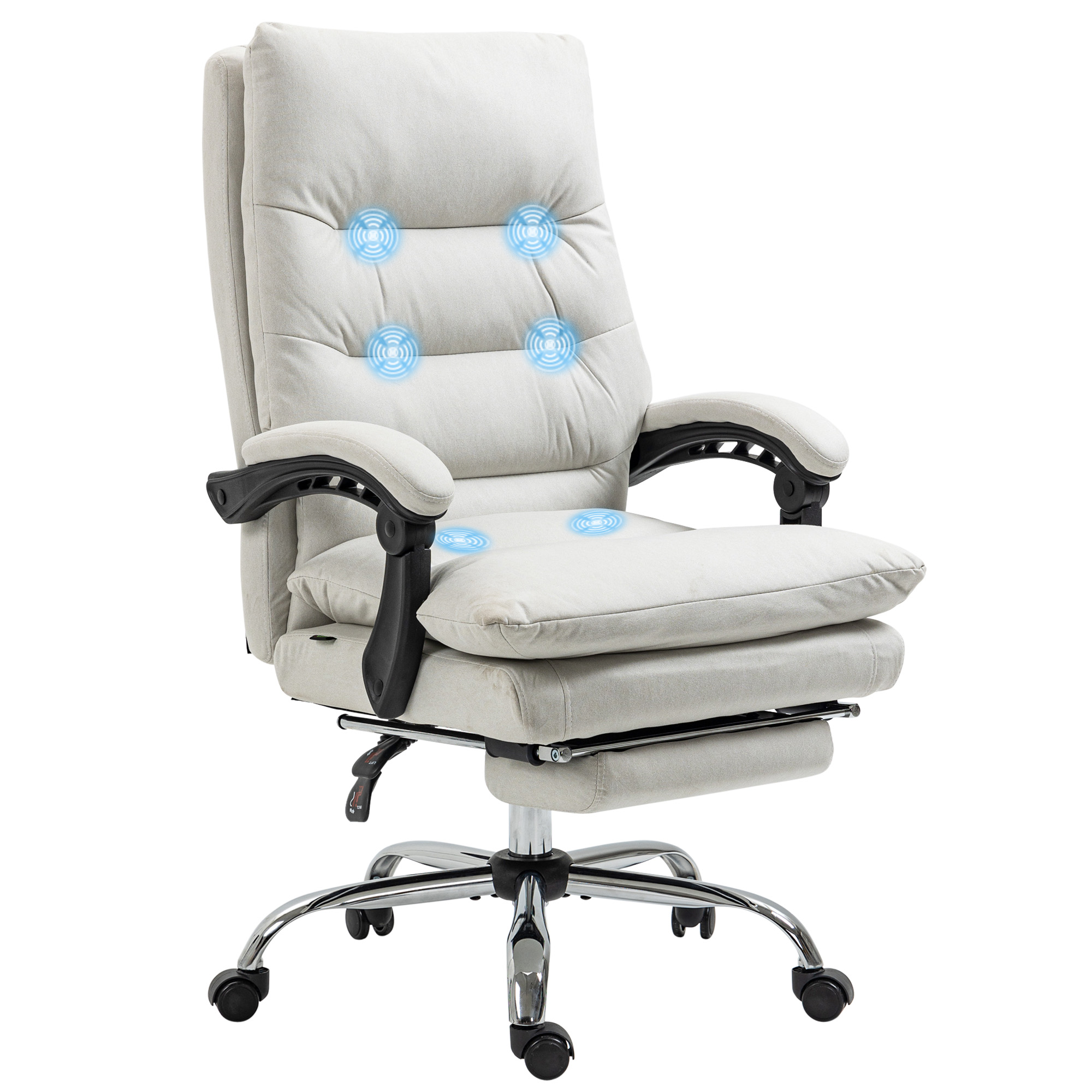 Microfibre Executive Massage Office Chair, Computer Desk Chair, Heated Reclining Chair with Footrest, Double-tier Padding, Swivel Wheels, Cream White (Drop Shipping Only, Not for Amazon)