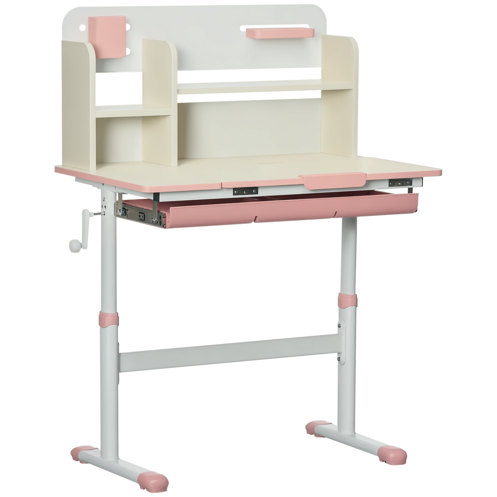 Wooden Kids Study Desk, Height Adjustable Children School Study Table, Student Writing Desk with Tilt Desktop, Drawer, Storage Shelf, Pen Holder, Pink (Drop Shipping Only, Not for Amazon)
