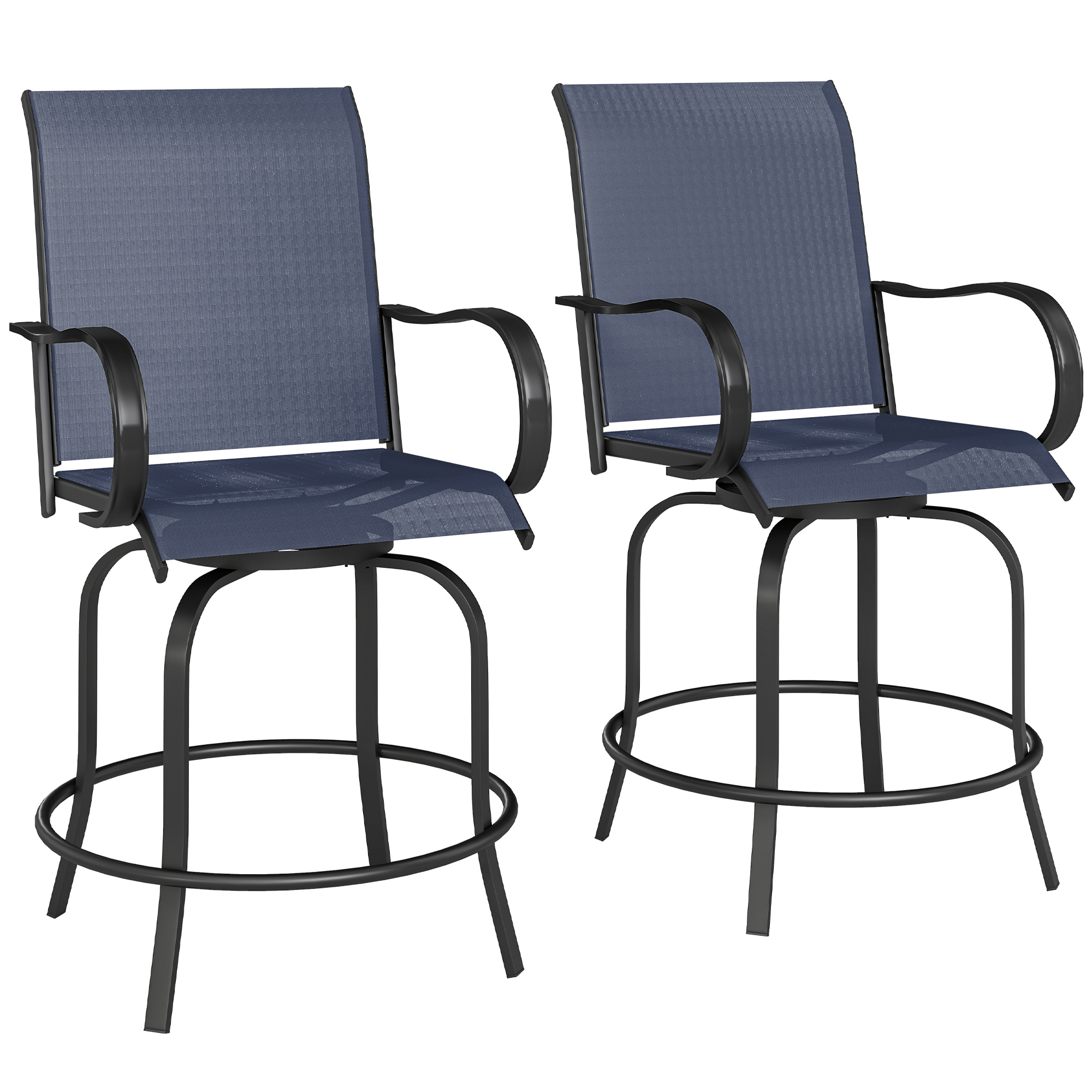 Outdoor Bar Stools Set of 2, 360° Swivel Bar Height Chairs, 26.75