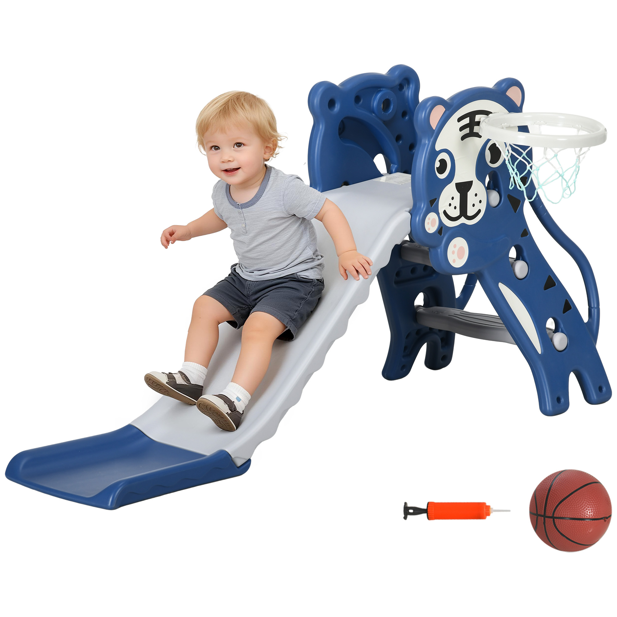 3 in 1 Baby Slide for Indoor Use with Climber, Basketball Hoop, Basketball, for Ages 18-36 Months - Pink (Drop Shipping Only, Not for Amazon)