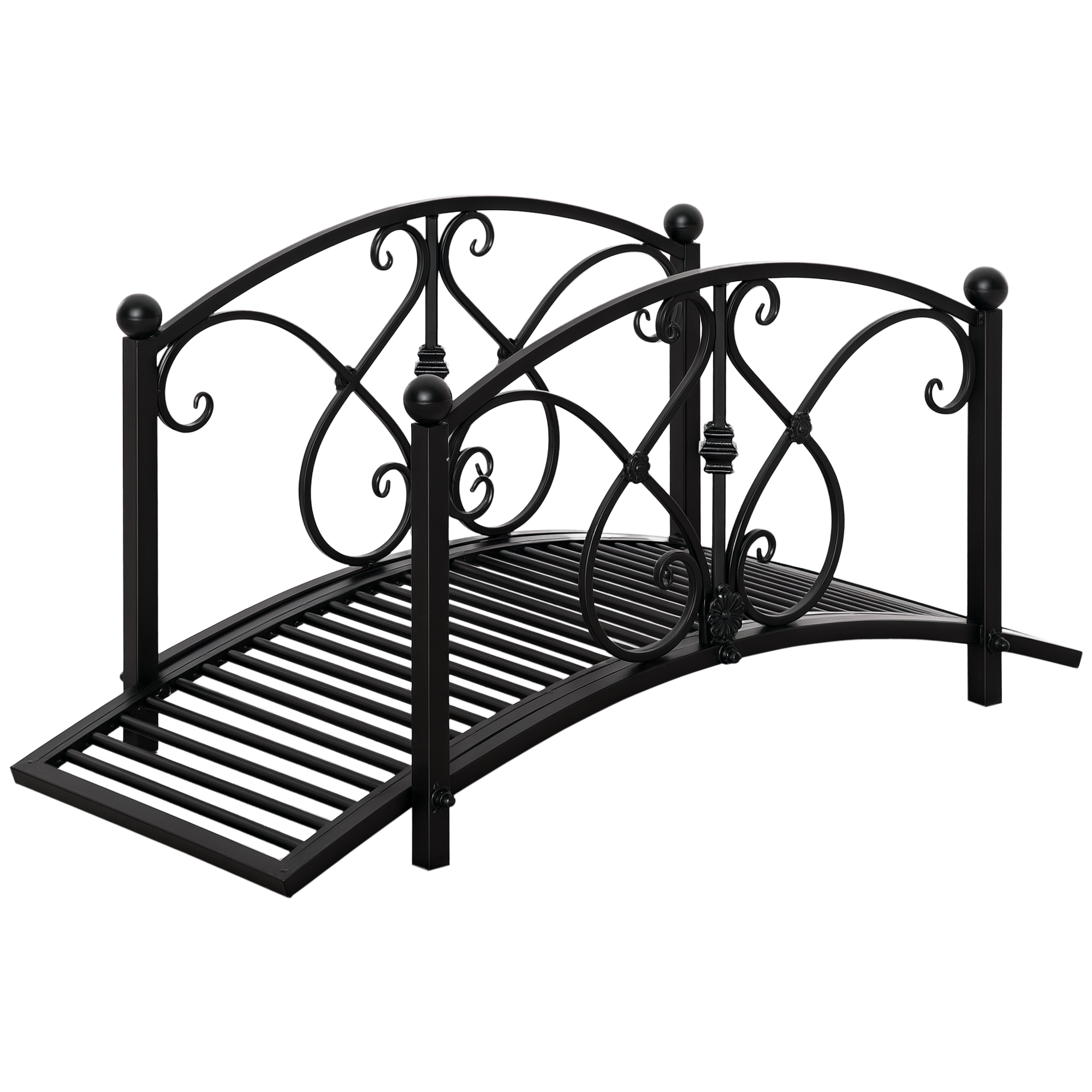 102L x 48W x 49H Classic Metal Garden Bridge with Safety Railings Arc Footbridge Decorative Pond Bridge for Backyard Creek Stream, Black (Drop Shipping Only, Not for Amazon)