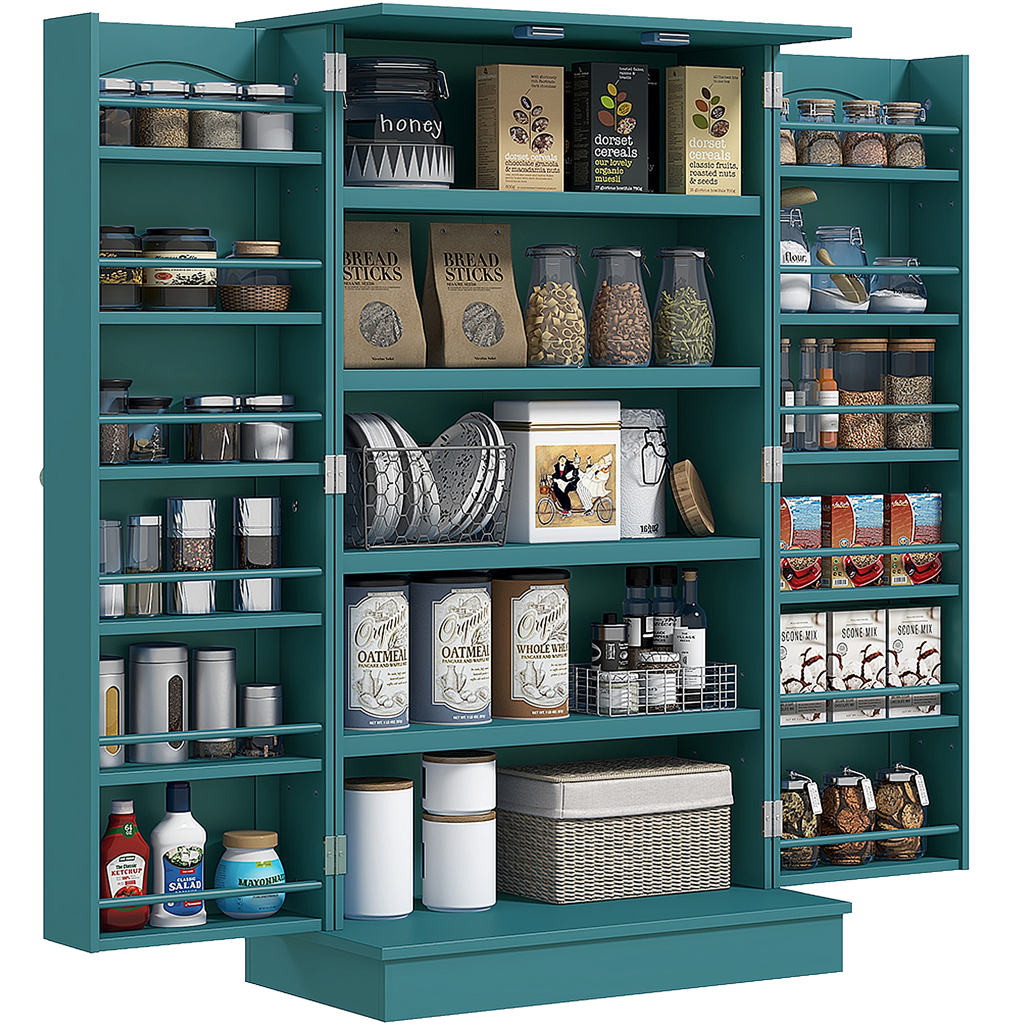 Freestanding Kitchen Pantry Cabinet, Kitchen Cabinet with 12 Door Shelves, Double Doors, 5-tier Shelving, Gray (Drop Shipping Only, Not for Amazon)